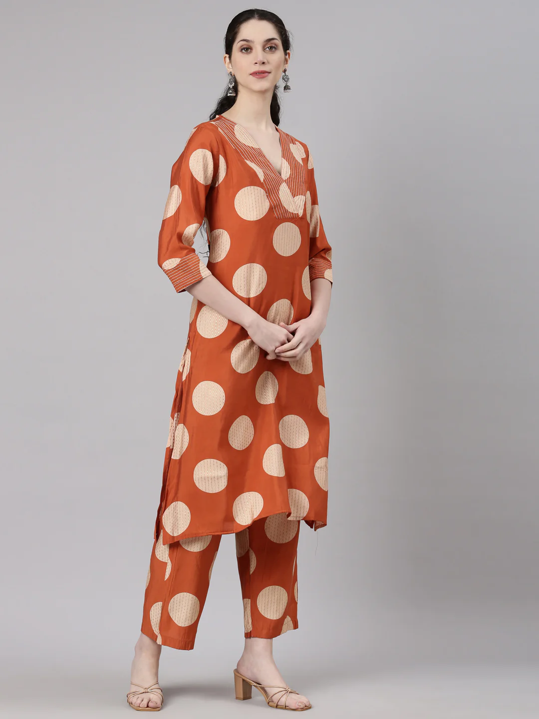 Neerus Orange Straight Casual Kurta and Trouser - Image 3