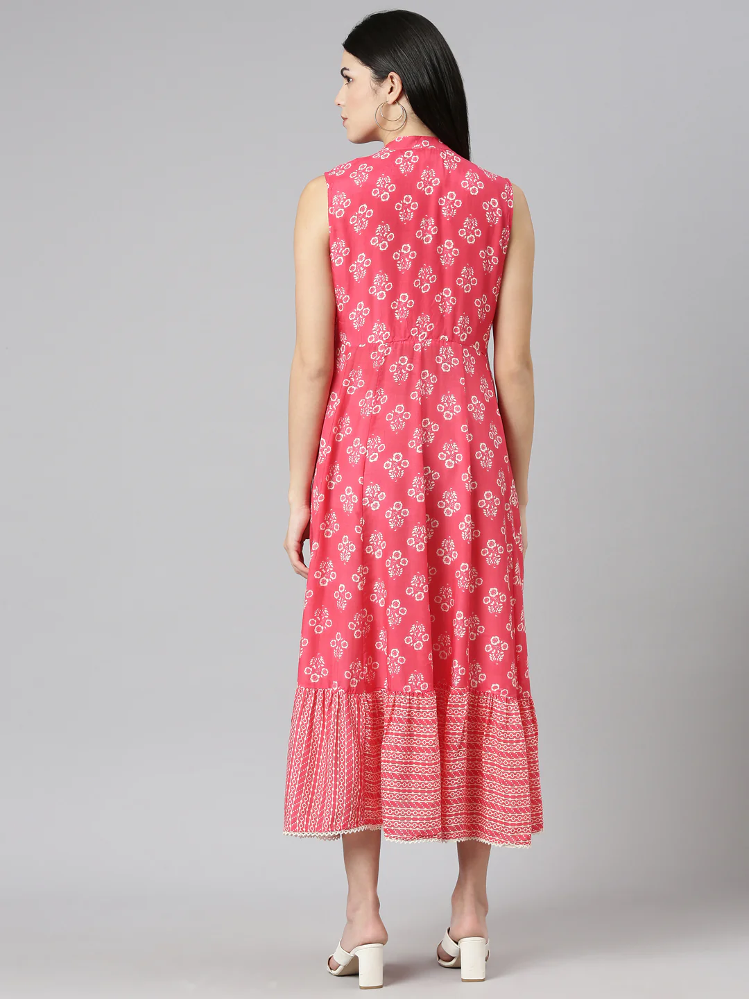 Neerus Pink Straight Casual Printed Dress - Image 3