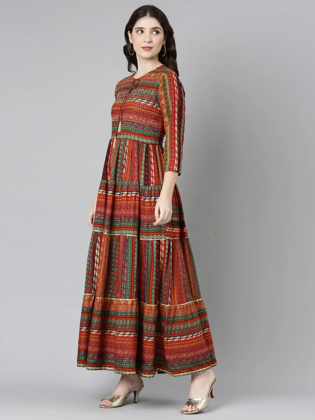 Neerus Orange Straight Casual Printed Gown - Image 2