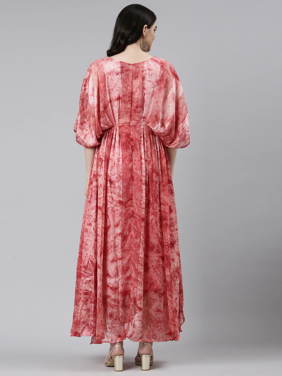Neerus Orange Straight Casual Solid Gown - Image 3