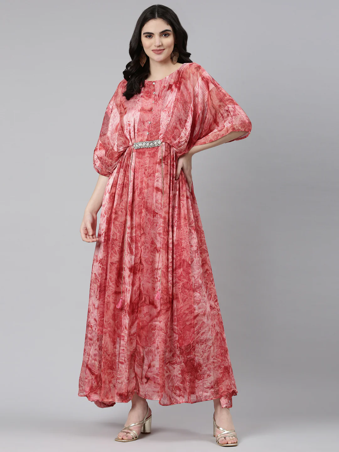 Neerus Orange Straight Casual Solid Gown - Image 5