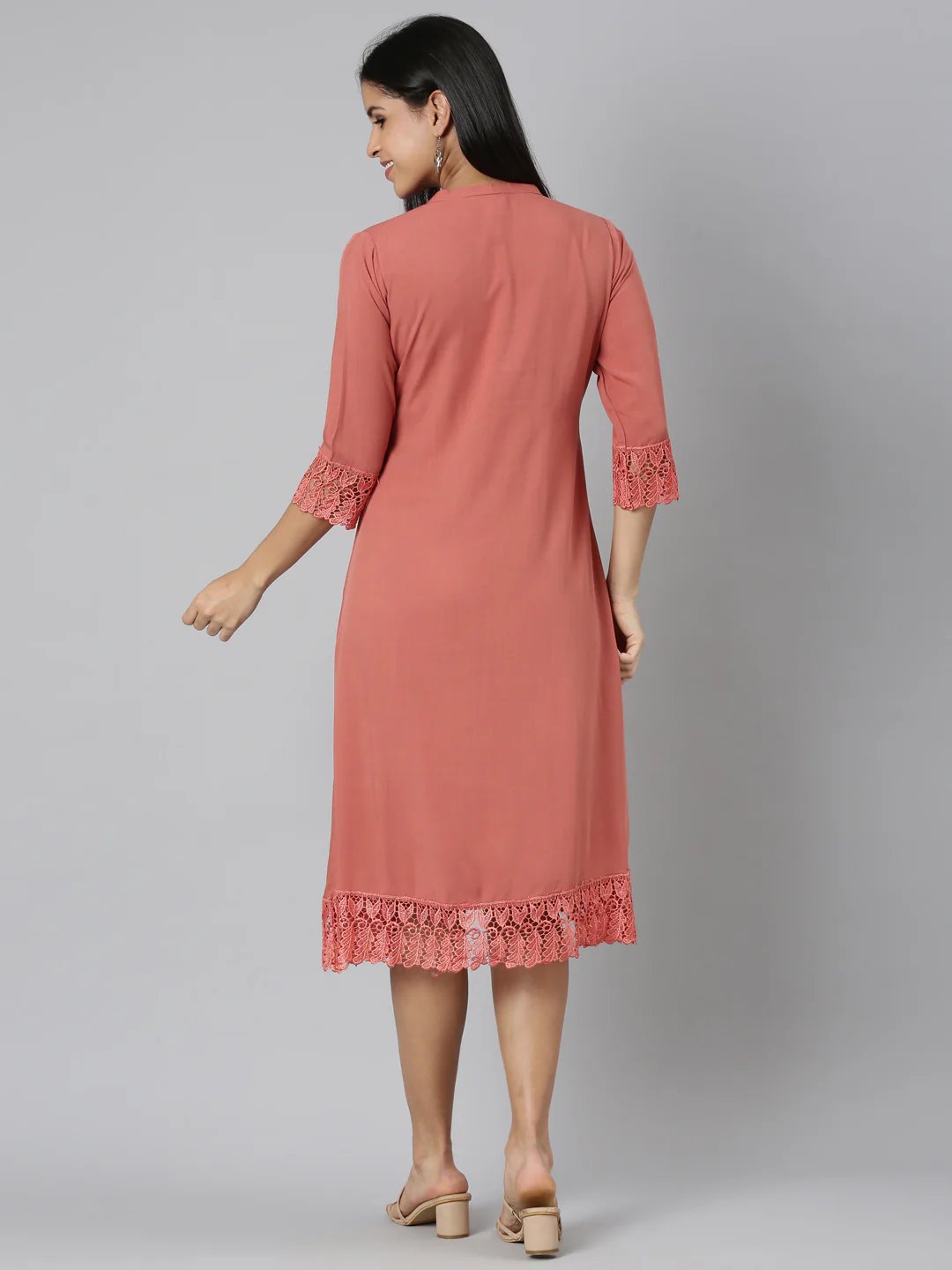 Neerus Orange Straight Casual Solid Straight Kurta - Image 3