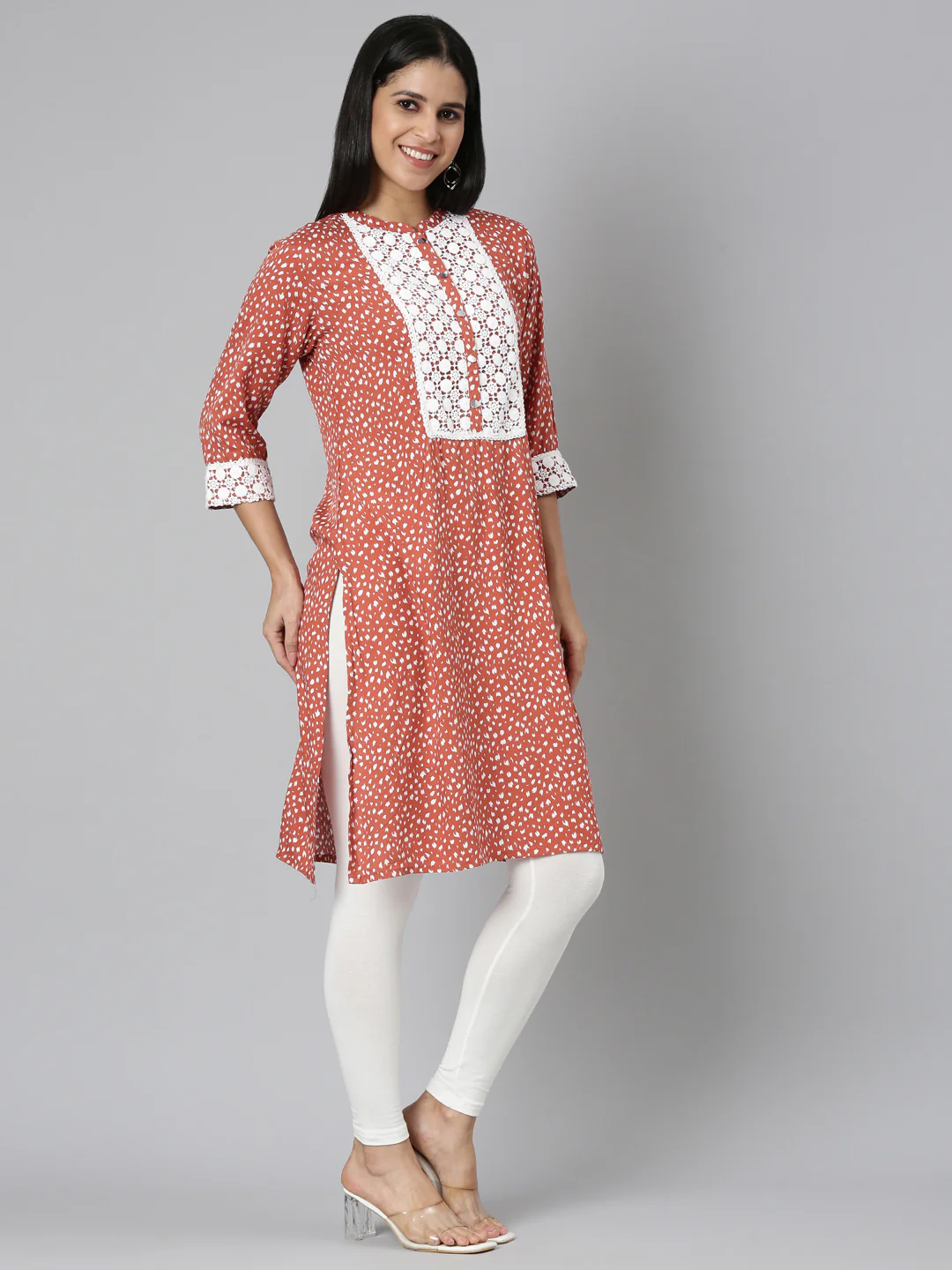 Neerus Orange Straight Casual Solid Straight Kurta - Image 2