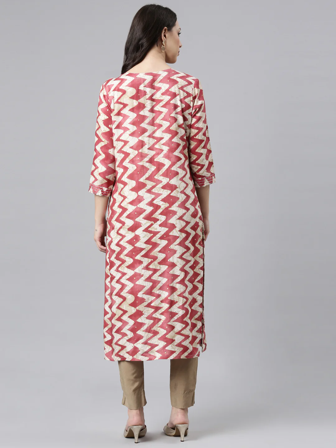 Neerus Orange Straight Casual Striped Kurta - Image 3