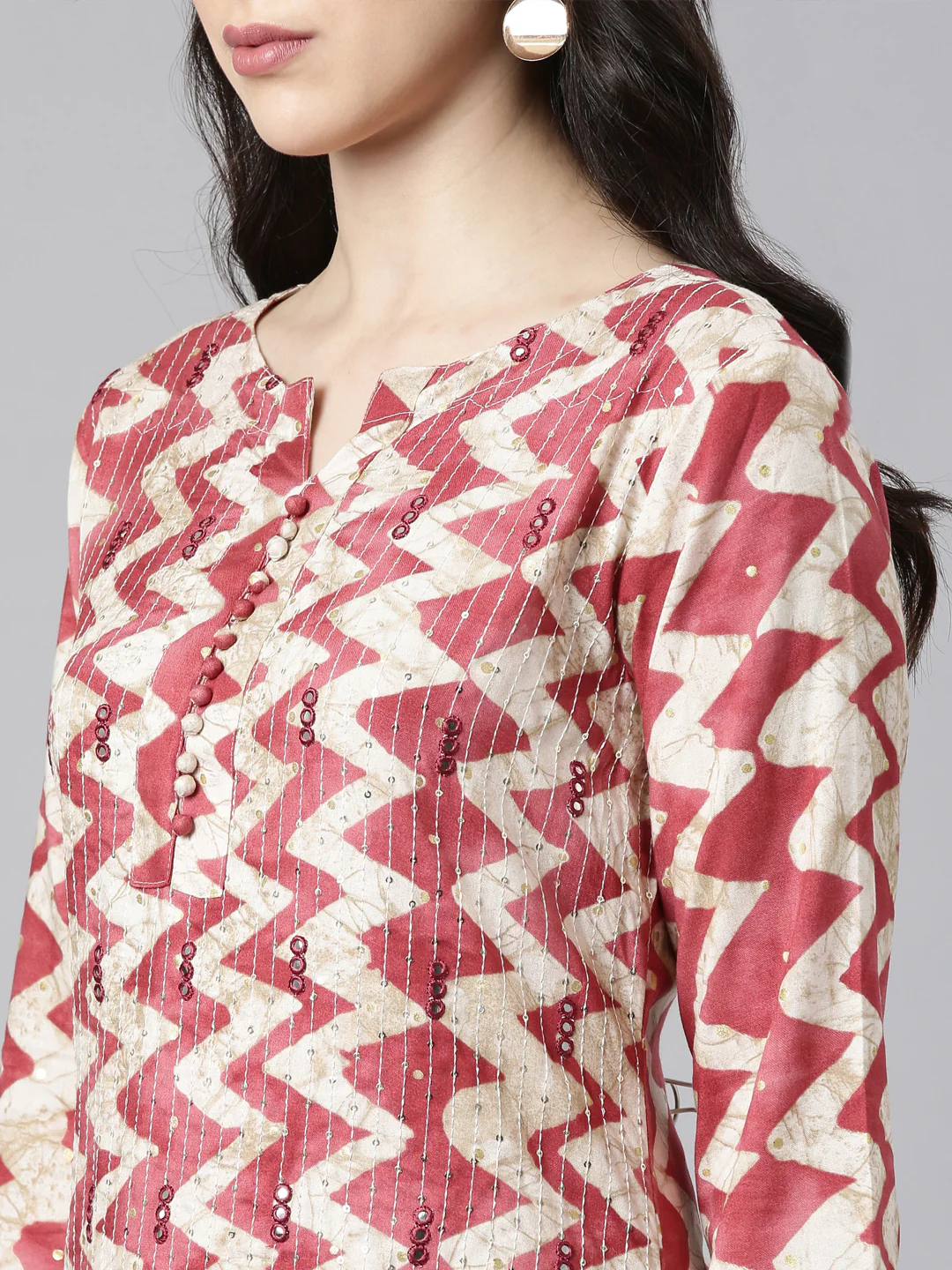Neerus Orange Straight Casual Striped Kurta - Image 4