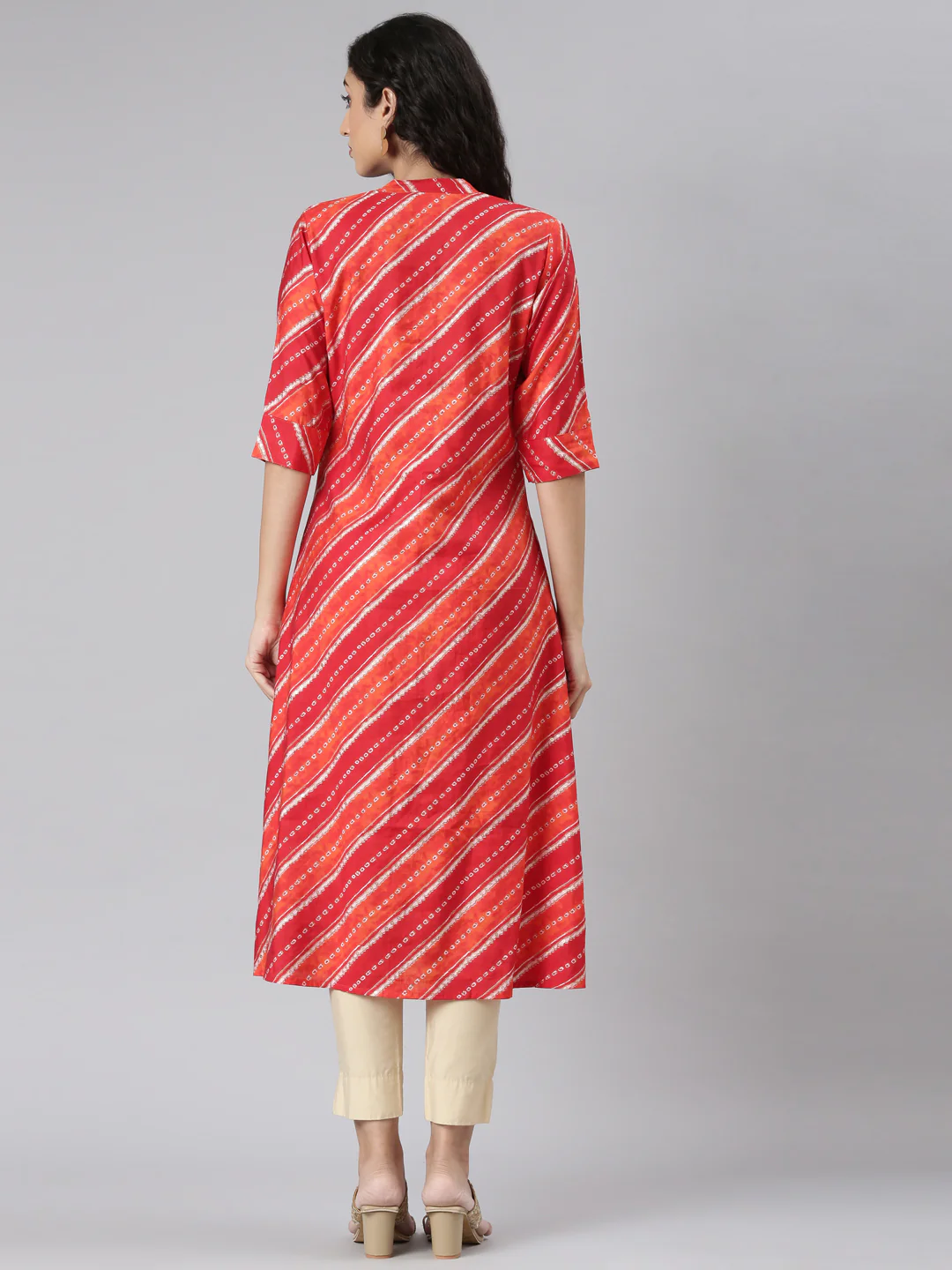 Neerus Orange Straight Casual Striped Straight Kurta - Image 4
