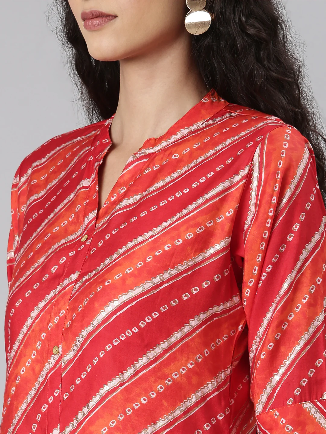 Neerus Orange Straight Casual Striped Straight Kurta - Image 5