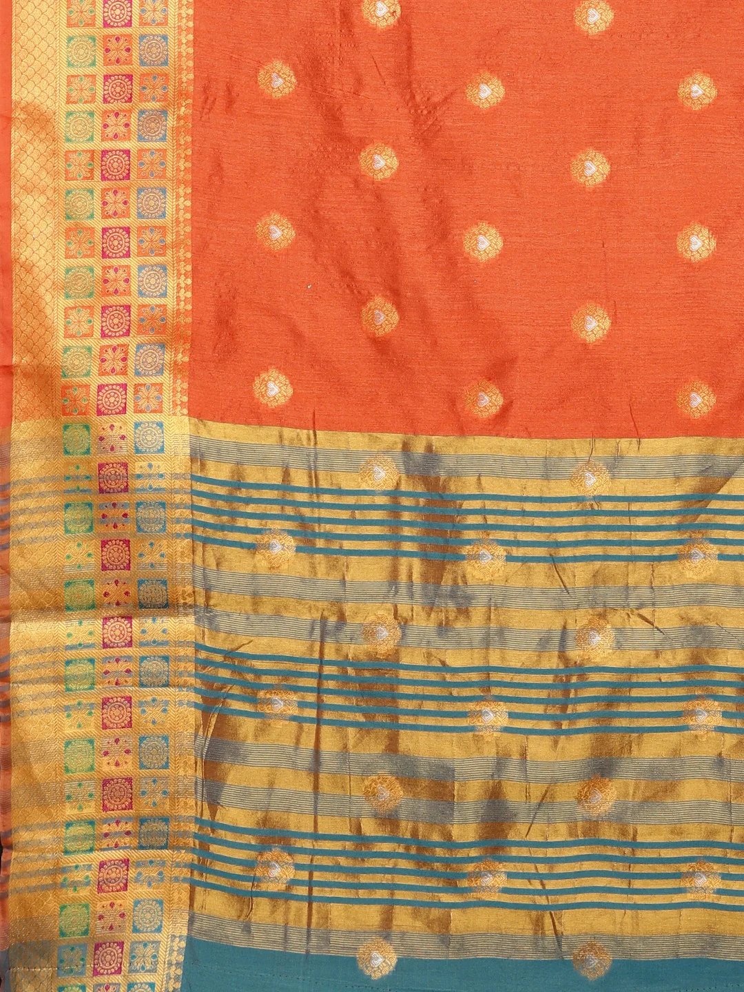 Neerus Orange Textured Saree With Blouse - Image 4