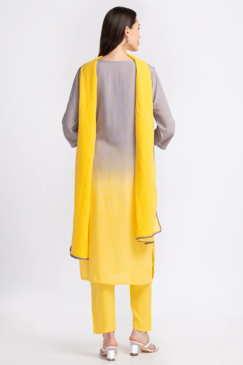 Neerus Panelled Mirror Work Kurta with Trousers and Dupatta - Image 3