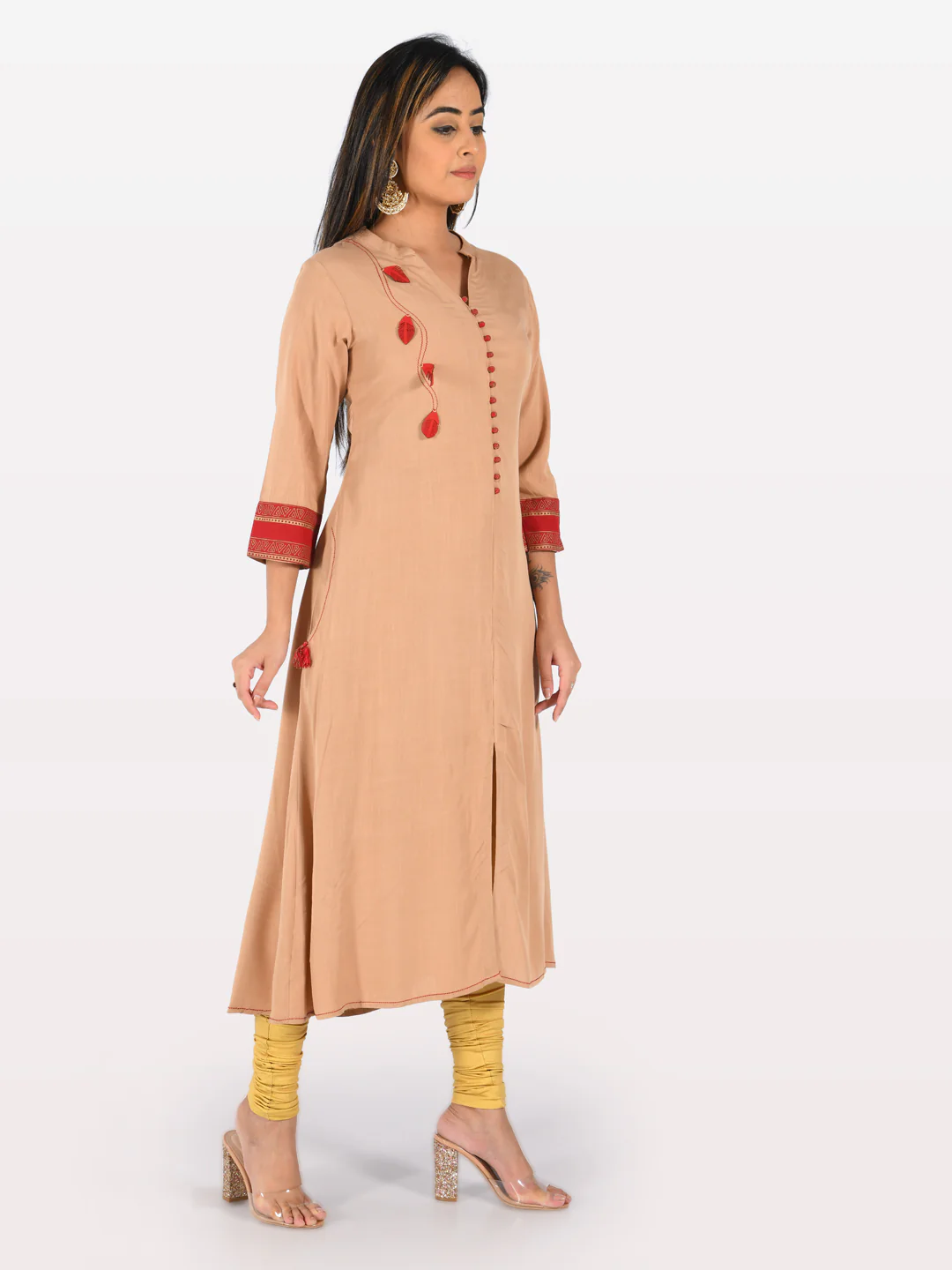 Neerus Peach A Line Kurta - Image 2