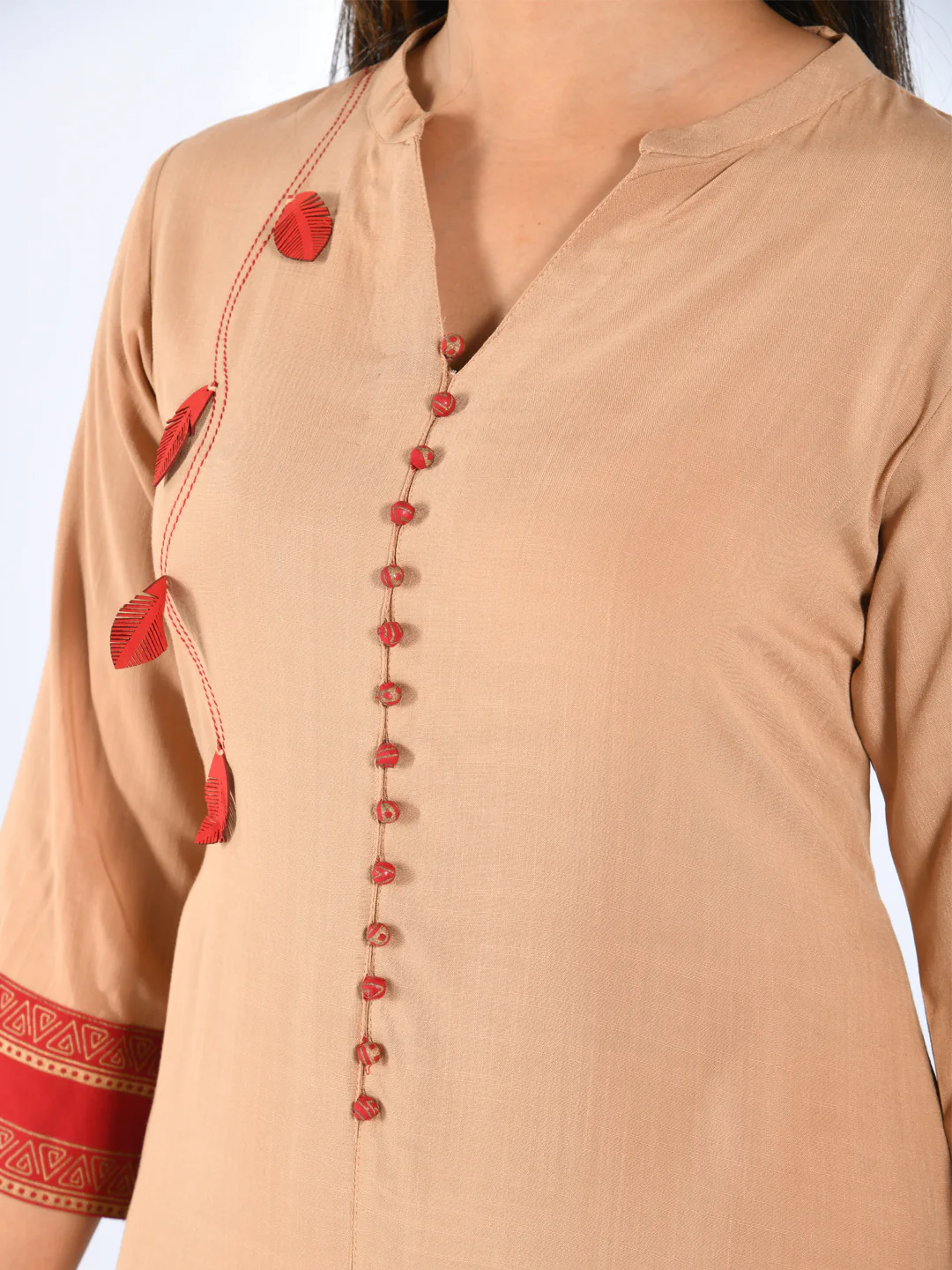 Neerus Peach A Line Kurta - Image 3