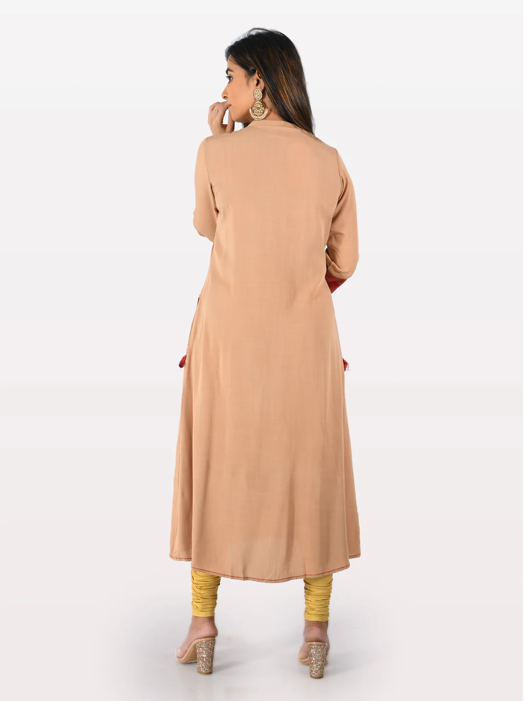 Neerus Peach A Line Kurta - Image 4
