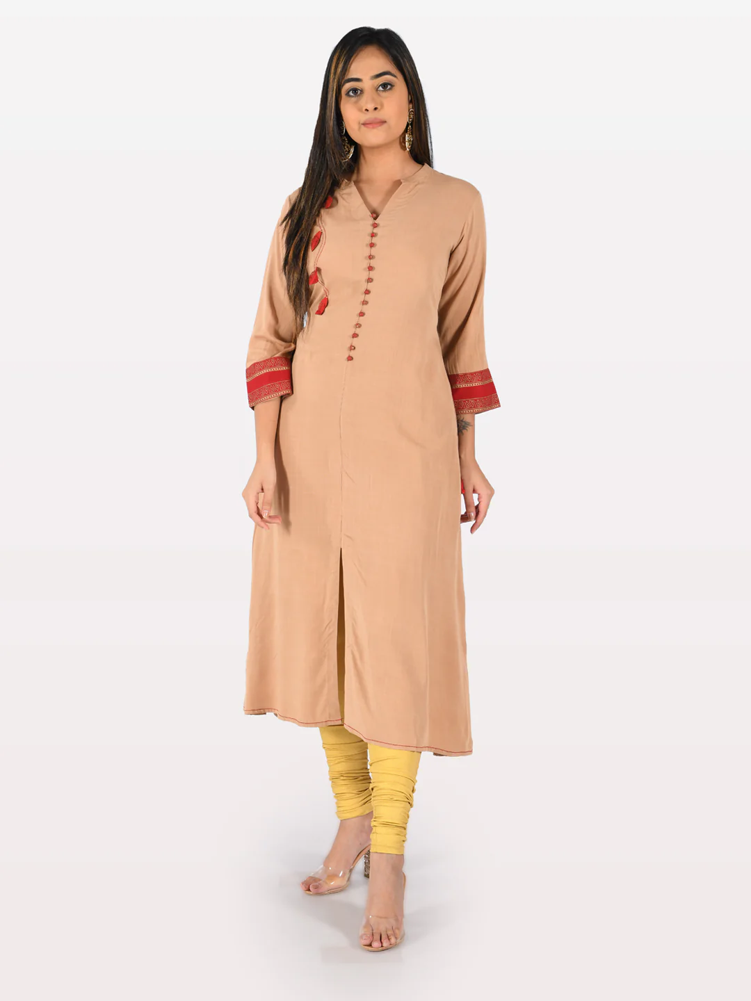 Neerus Peach A Line Kurta - Image 5