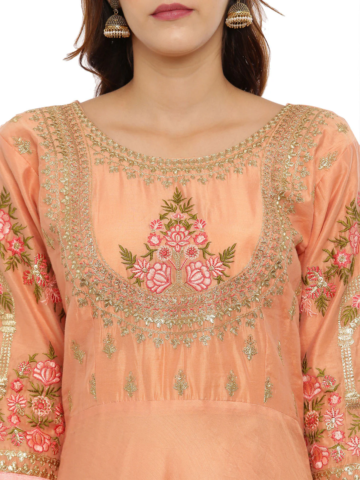 Neerus Peach Color Chanderi Fabric Suit-Anarkali - Image 2