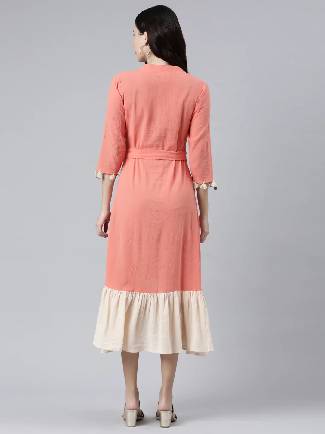 Neerus Peach Color Chiffon Fabric Dress - Image 3