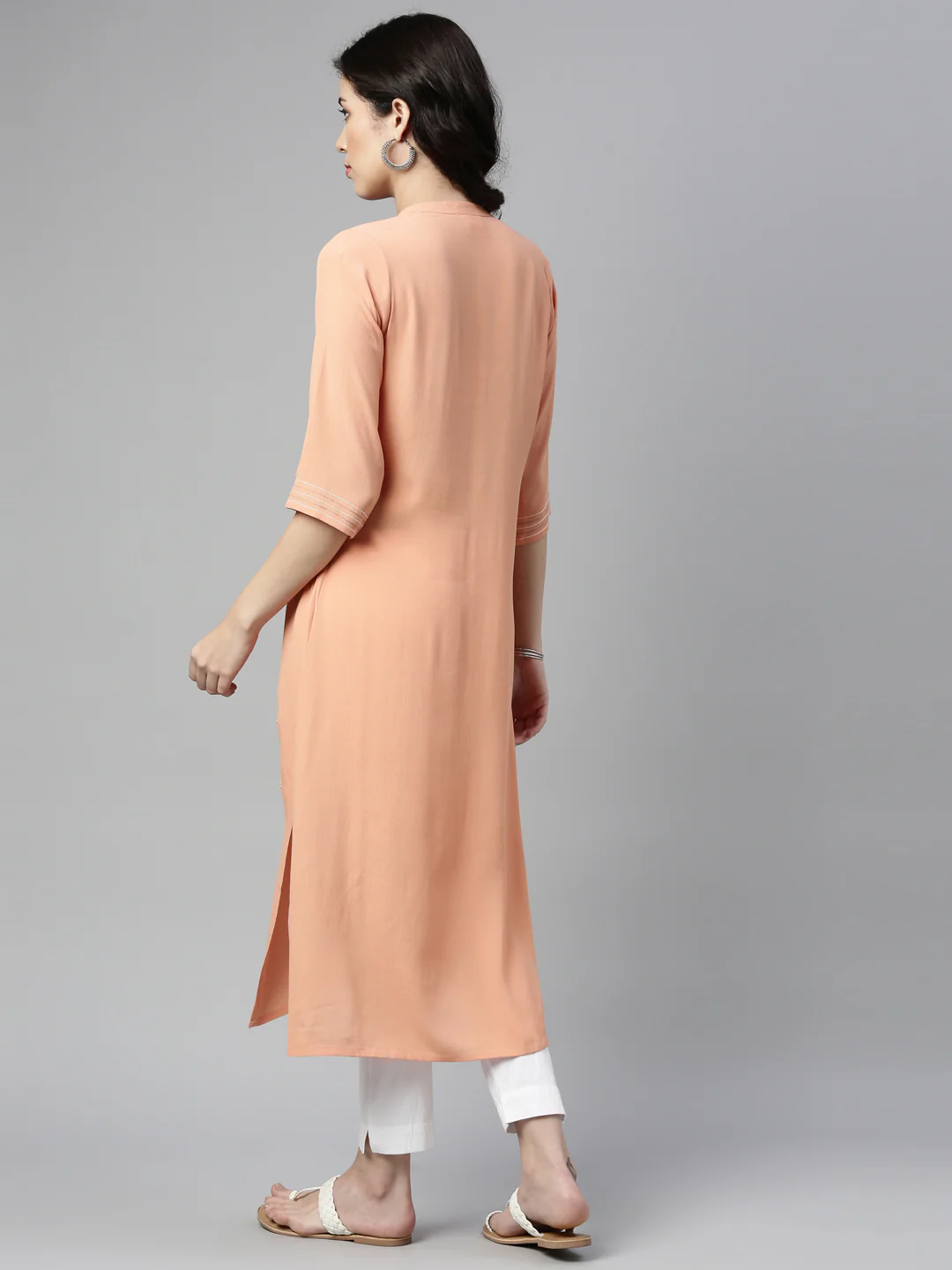 Neerus Peach Color Chiffon Fabric Kurta - Image 2