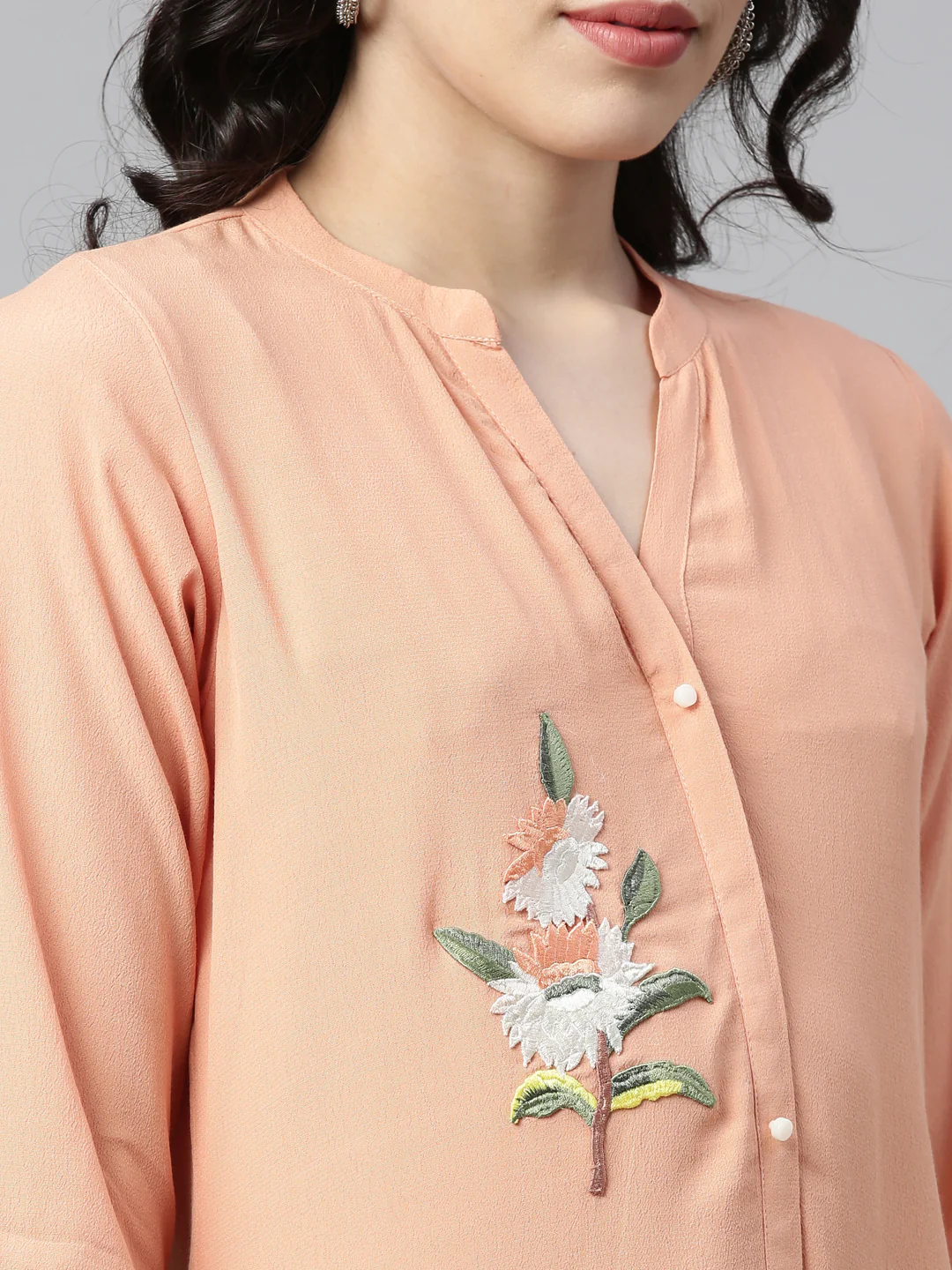 Neerus Peach Color Chiffon Fabric Kurta - Image 3
