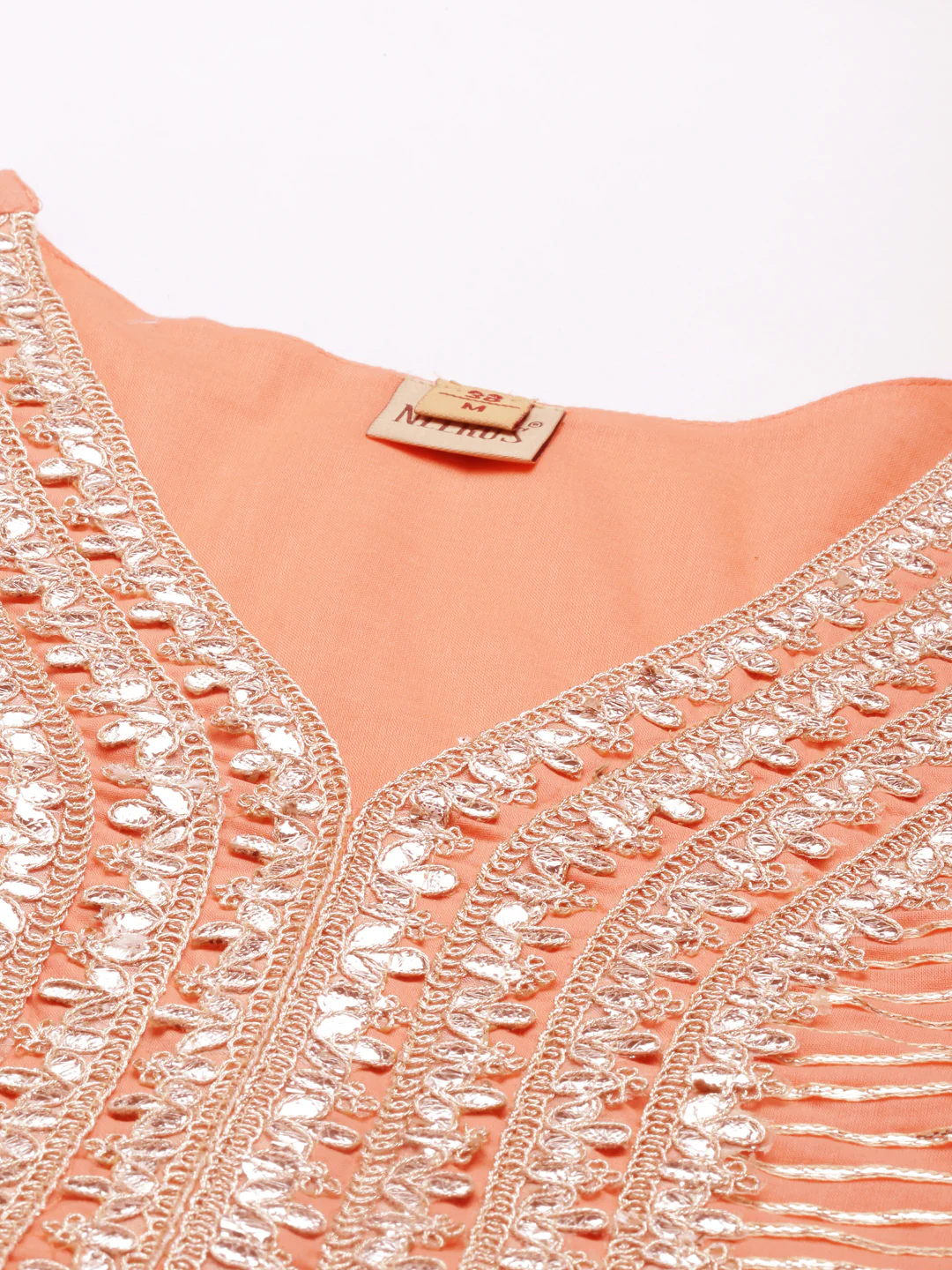 Neerus Peach Color Cotton Fabric Kurta - Image 2