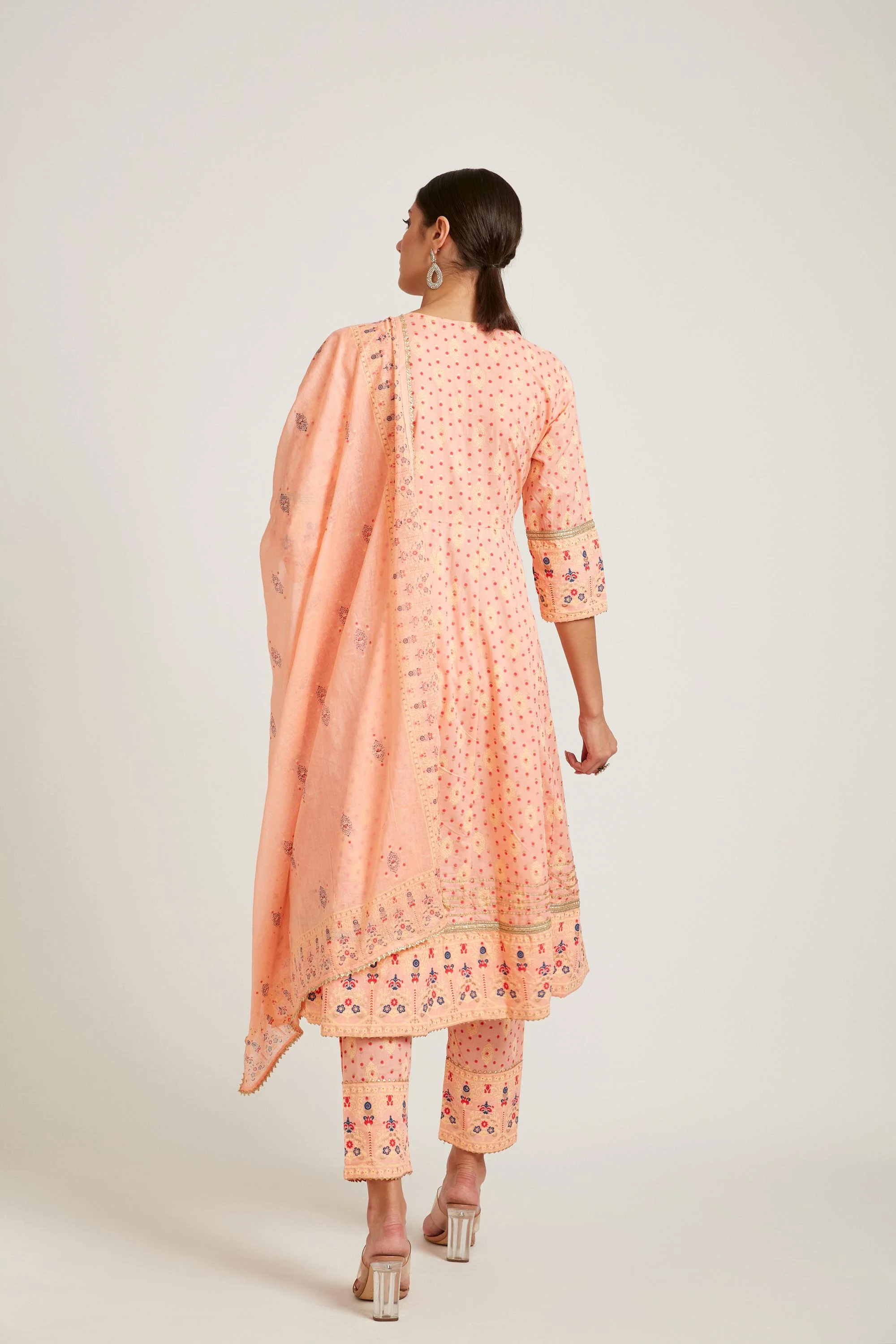 Neerus Peach Color Cotton Fabric Kurta Set - Image 3