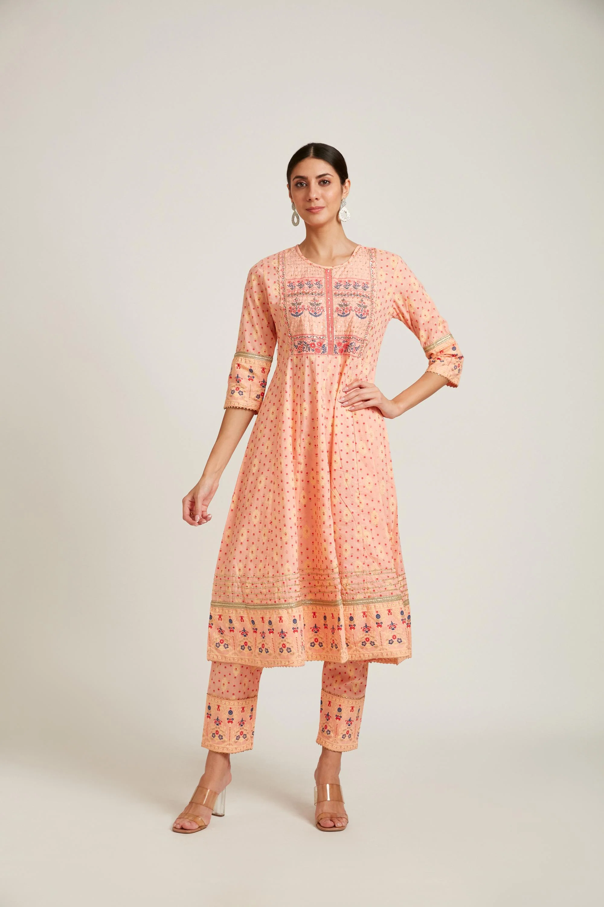 Neerus Peach Color Cotton Fabric Kurta Set - Image 4