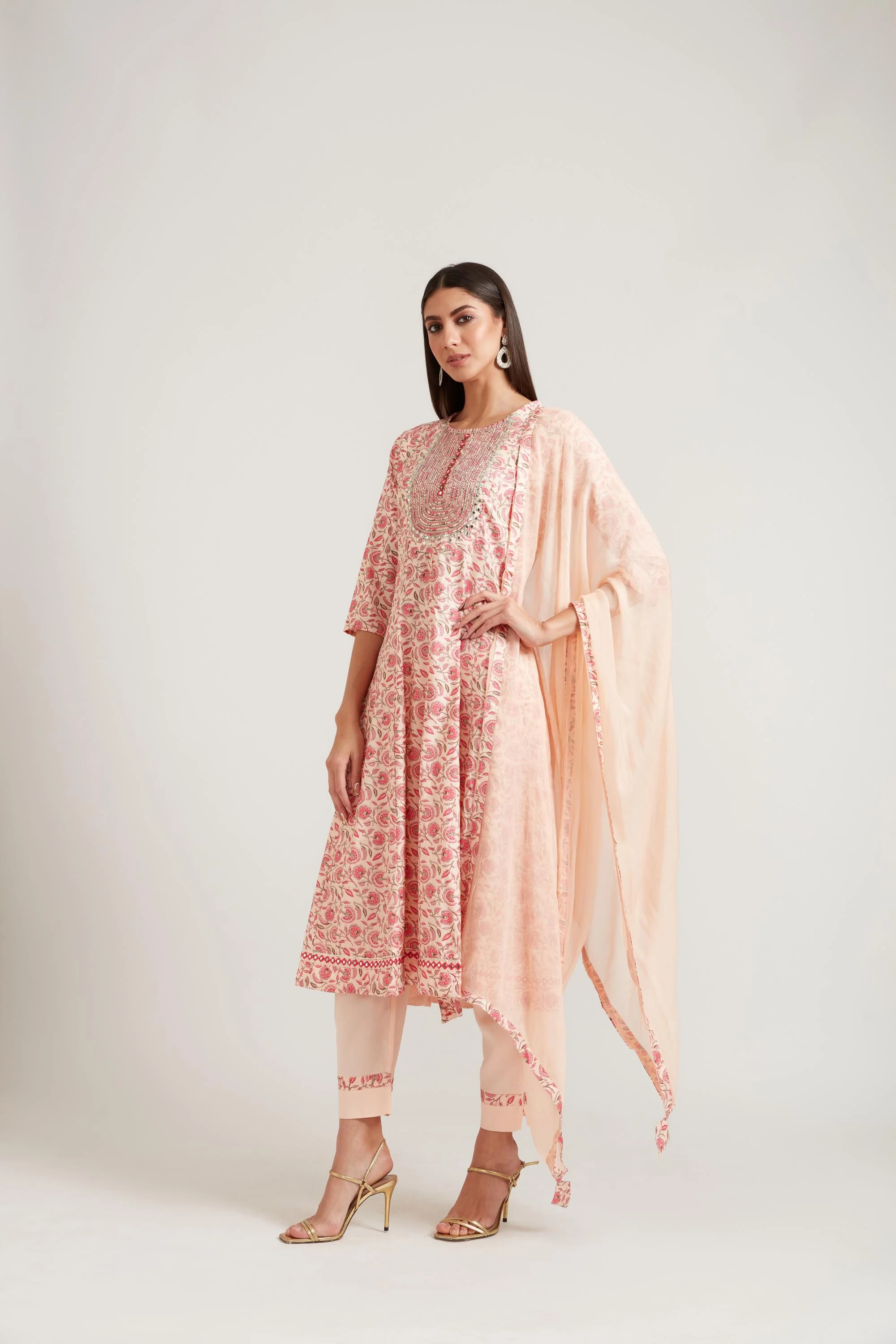 Neerus Peach Color Cotton Fabric Suit Set - Image 4