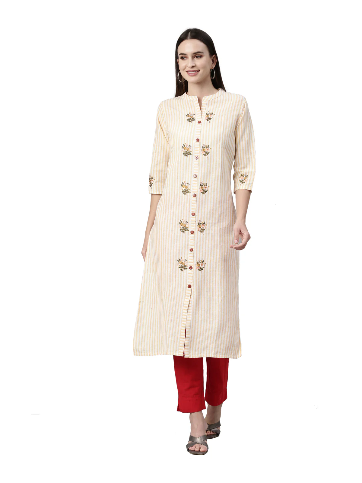 Neerus Peach Color Flex Fabric Kurta