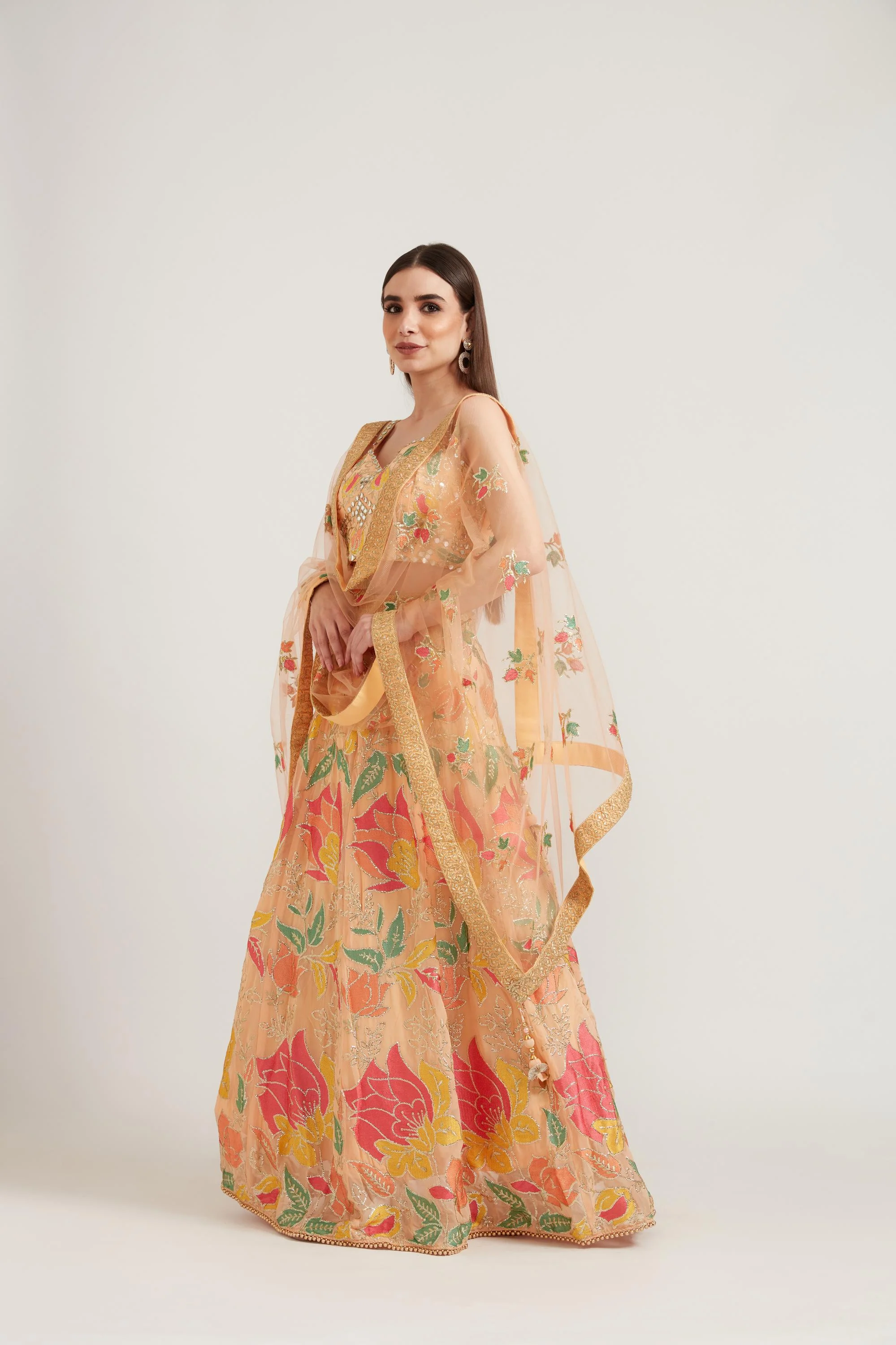 Neerus Peach Color Georgette Fabric Ghagra Set - Image 2