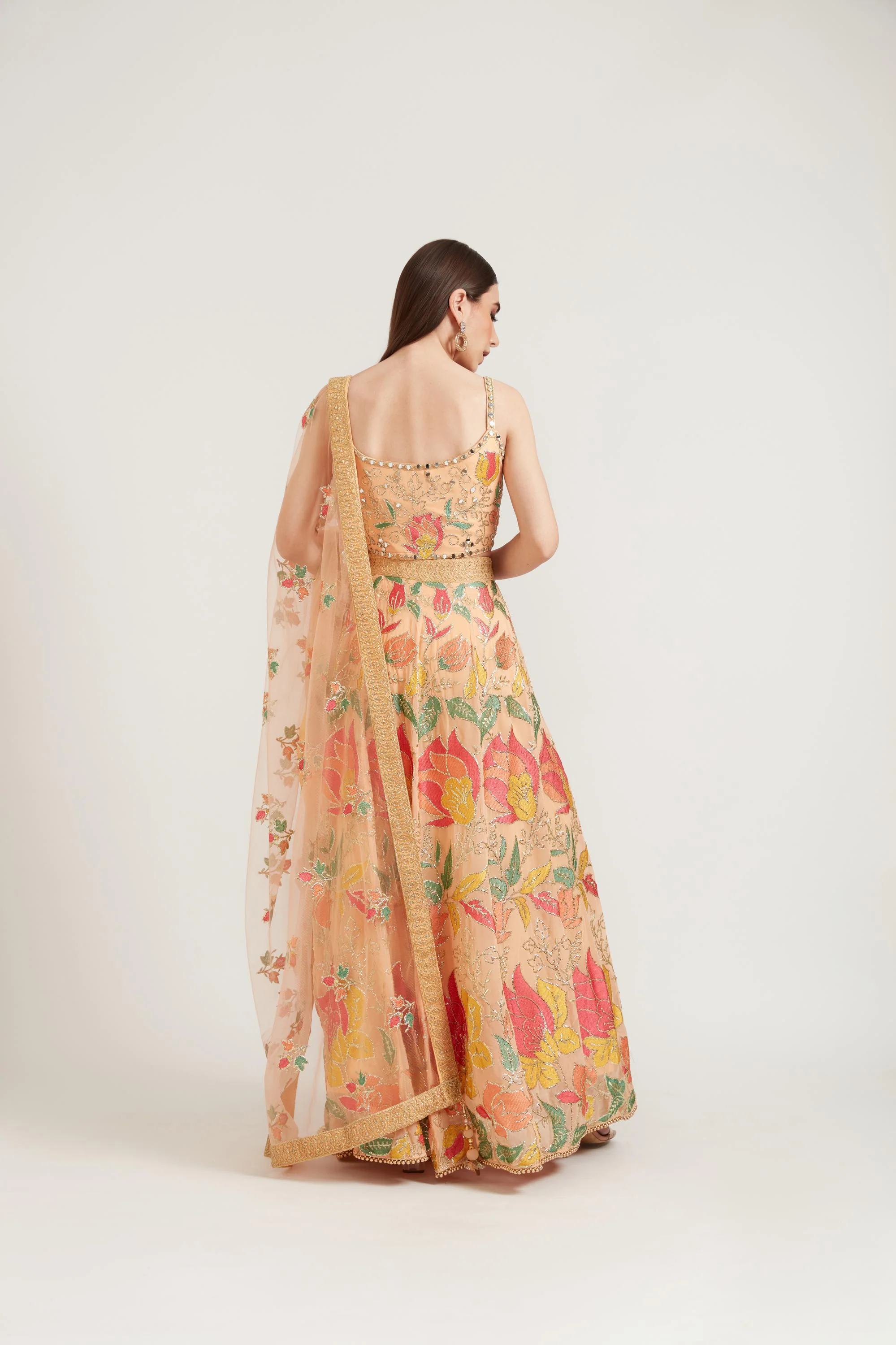 Neerus Peach Color Georgette Fabric Ghagra Set - Image 3