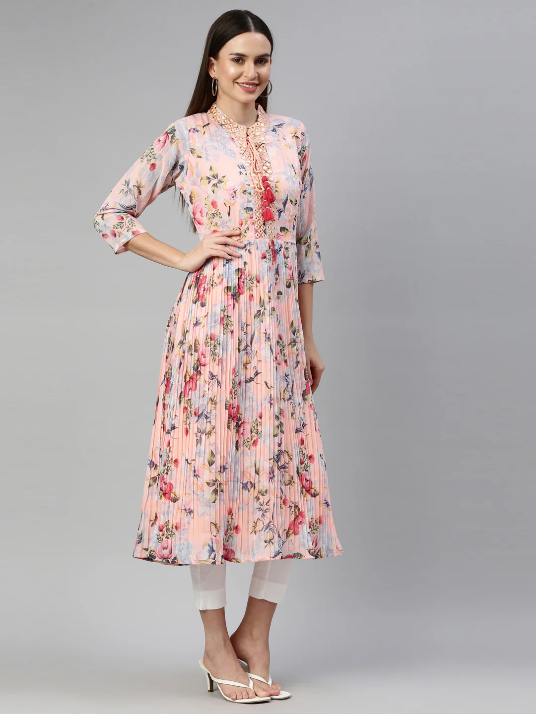 Neerus Peach Color Georgette Fabric Kurta - Image 4