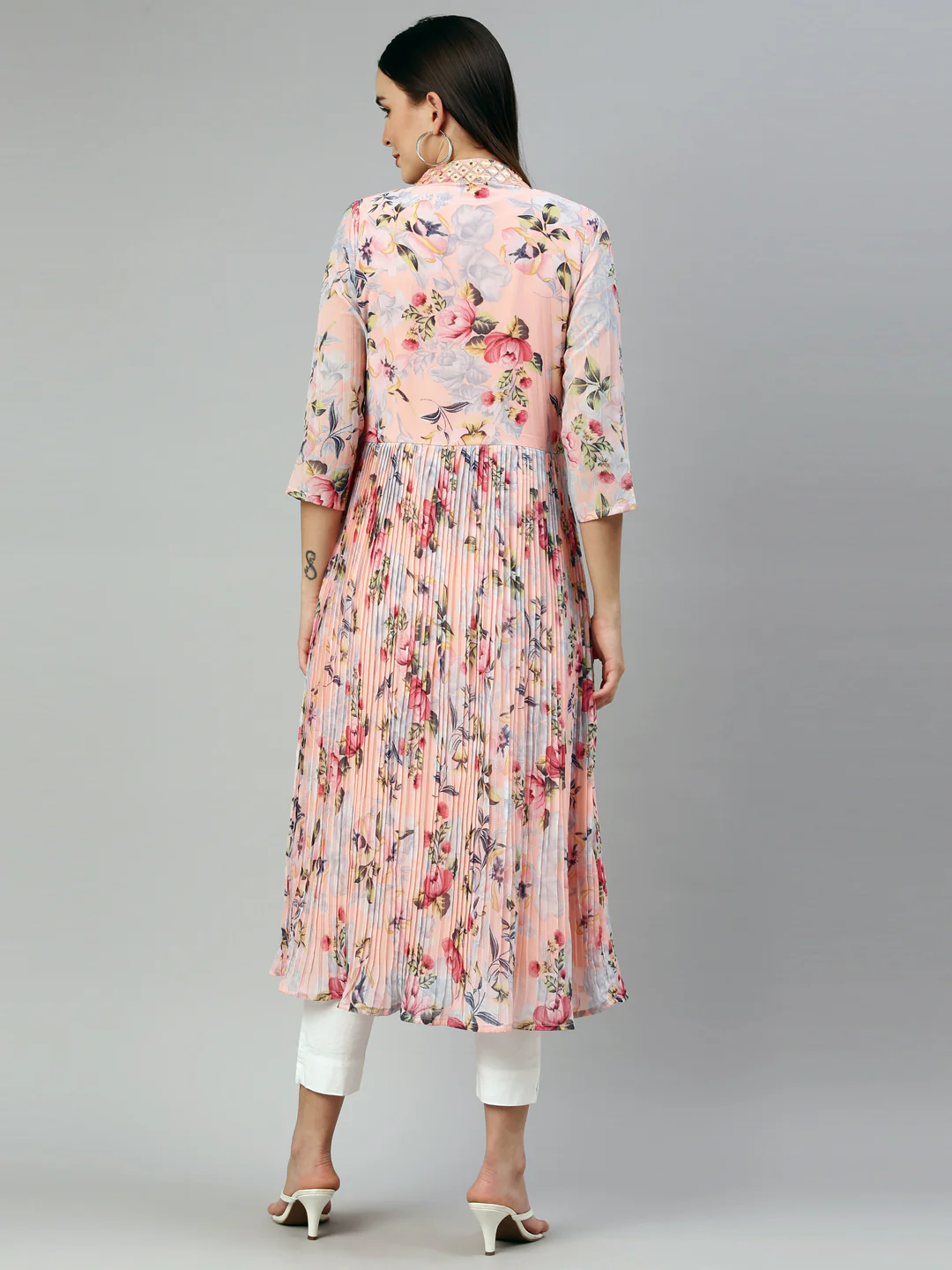 Neerus Peach Color Georgette Fabric Kurta - Image 5