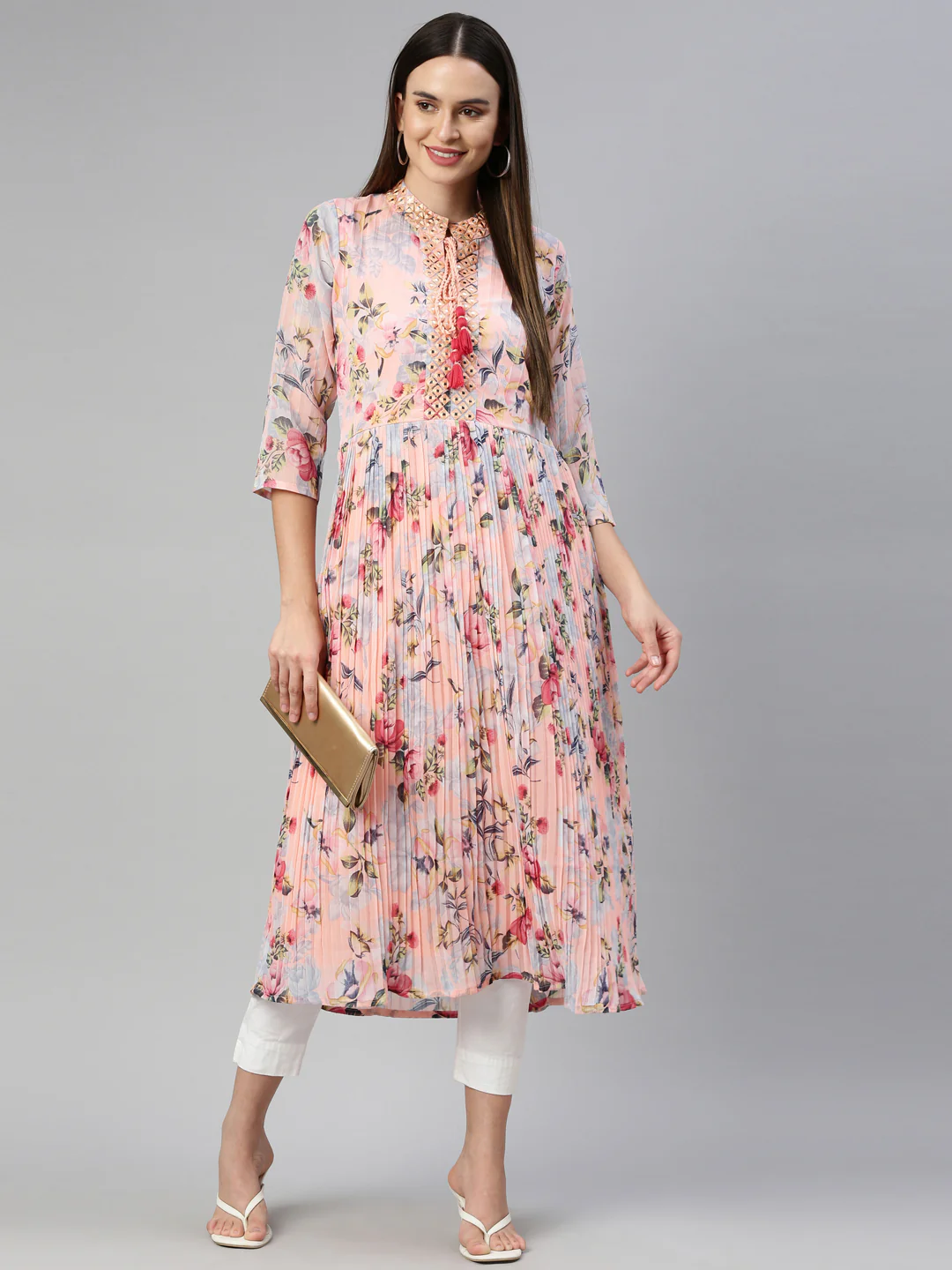 Neerus Peach Color Georgette Fabric Kurta - Image 6