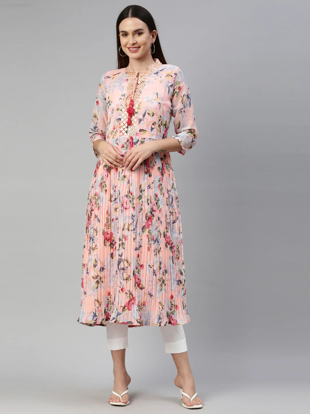 Neerus Peach Color Georgette Fabric Kurta - Image 8
