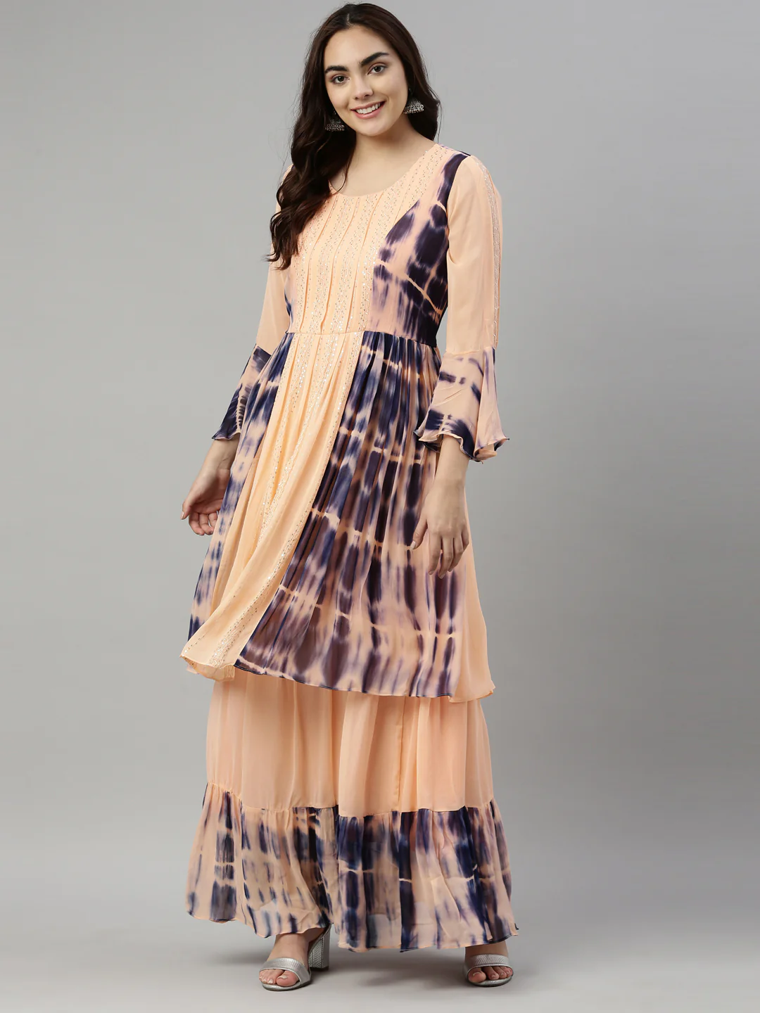 Neerus Peach Color Georgette Fabric Kurta - Image 6