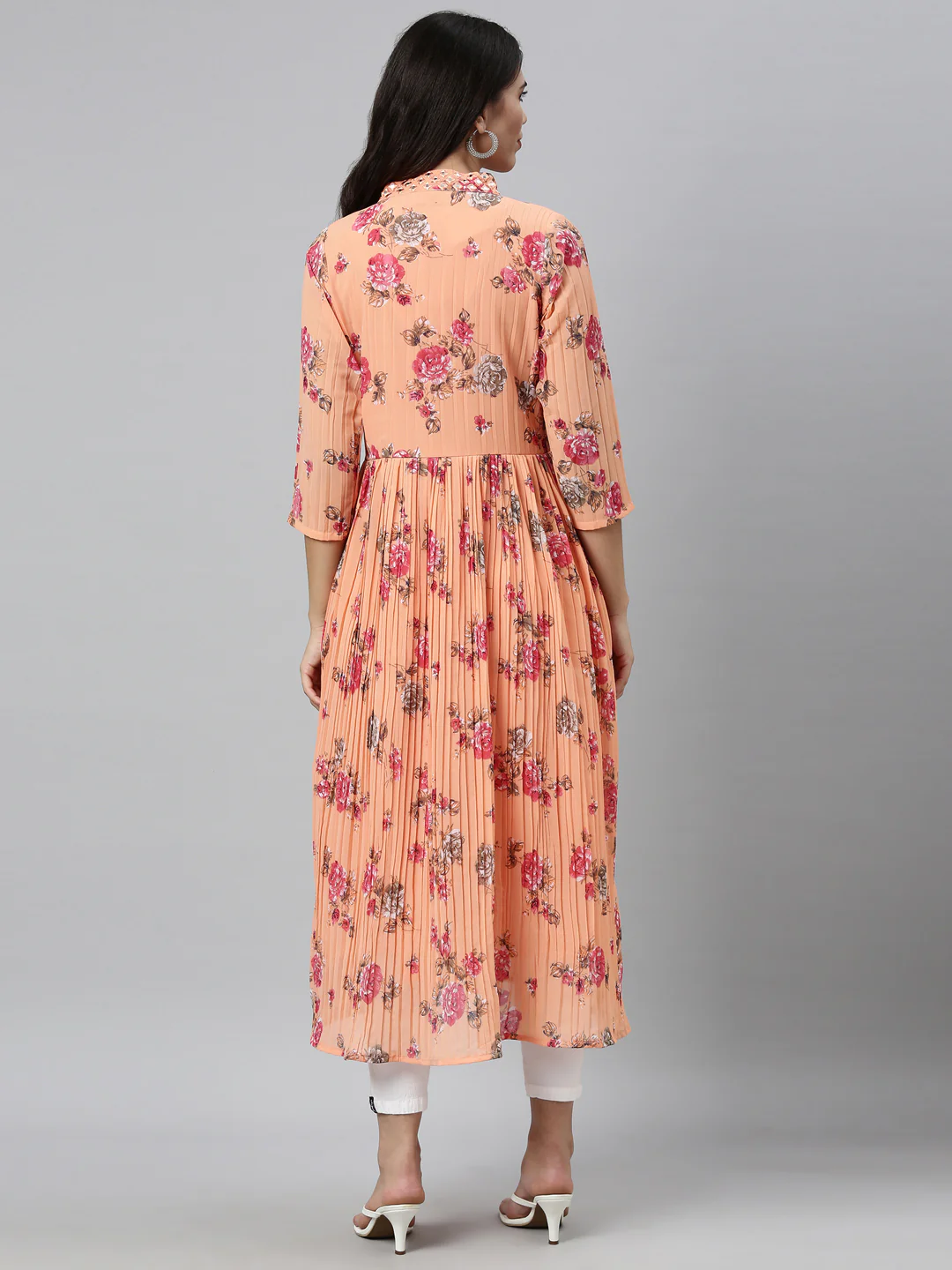 Neerus Peach Color Georgette Fabric Kurta - Image 2