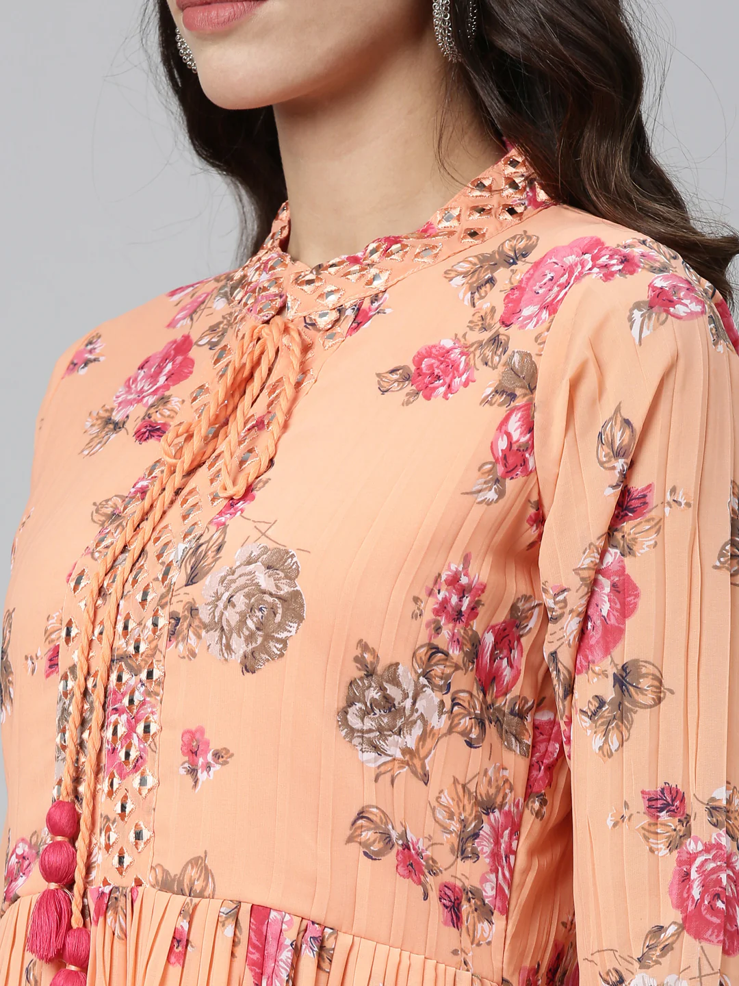 Neerus Peach Color Georgette Fabric Kurta - Image 3