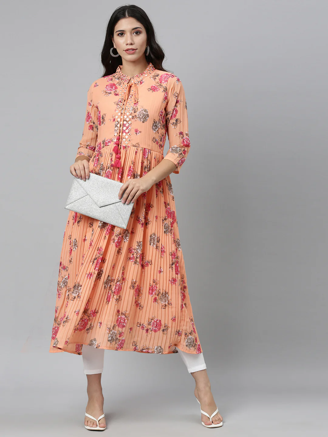 Neerus Peach Color Georgette Fabric Kurta - Image 4