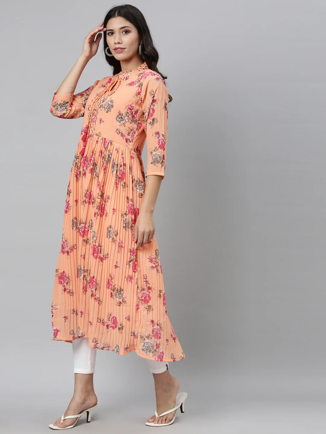Neerus Peach Color Georgette Fabric Kurta - Image 5