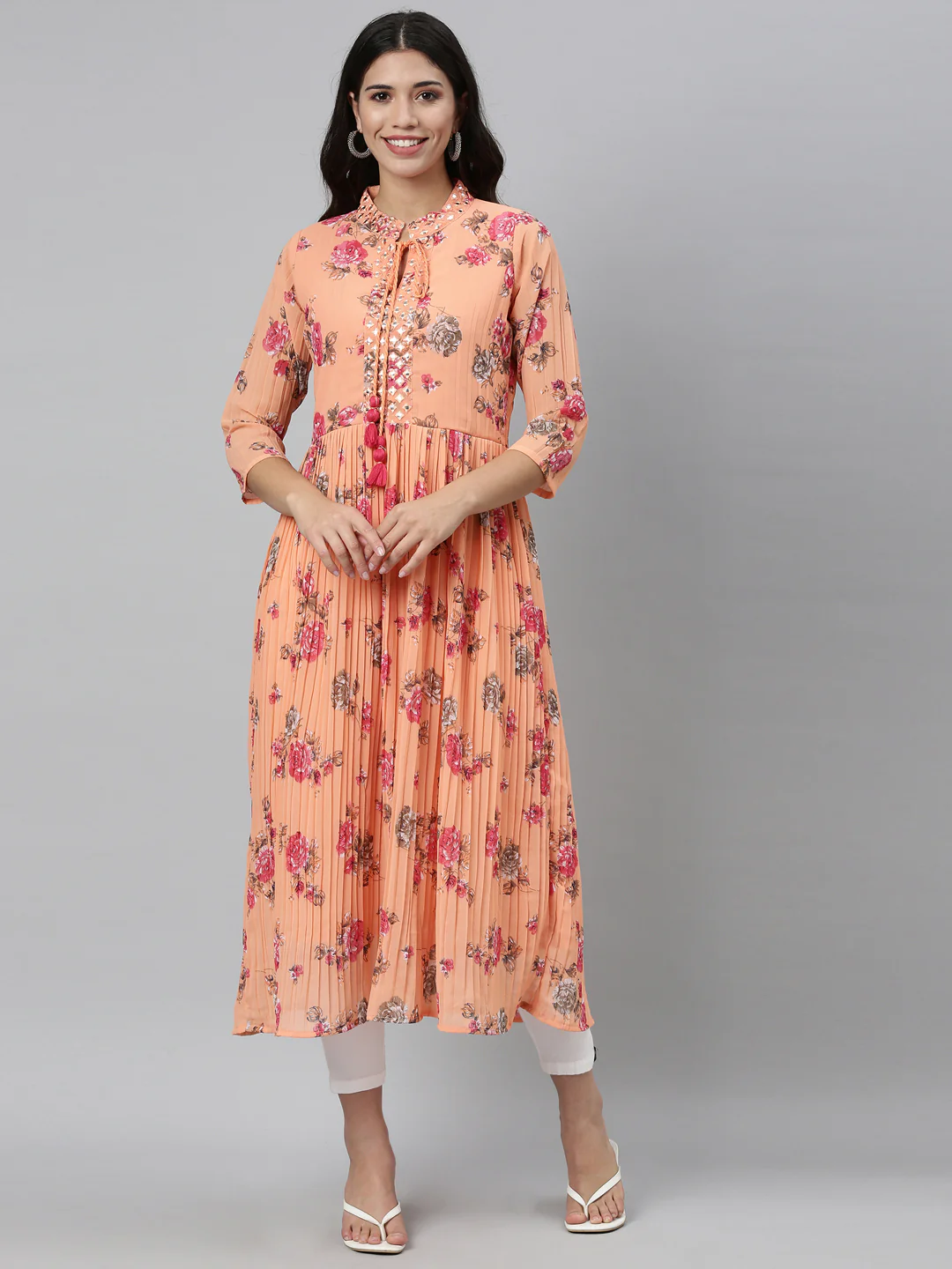 Neerus Peach Color Georgette Fabric Kurta - Image 7