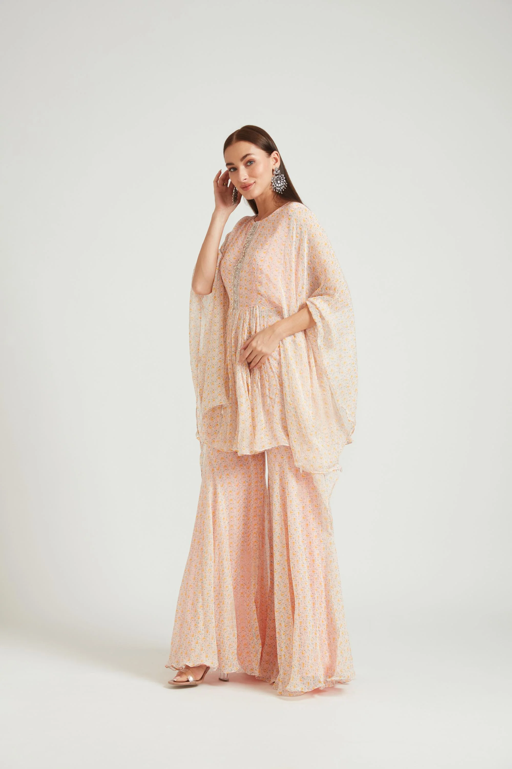 Neerus Peach Color Georgette Fabric Kurta Set - Image 2