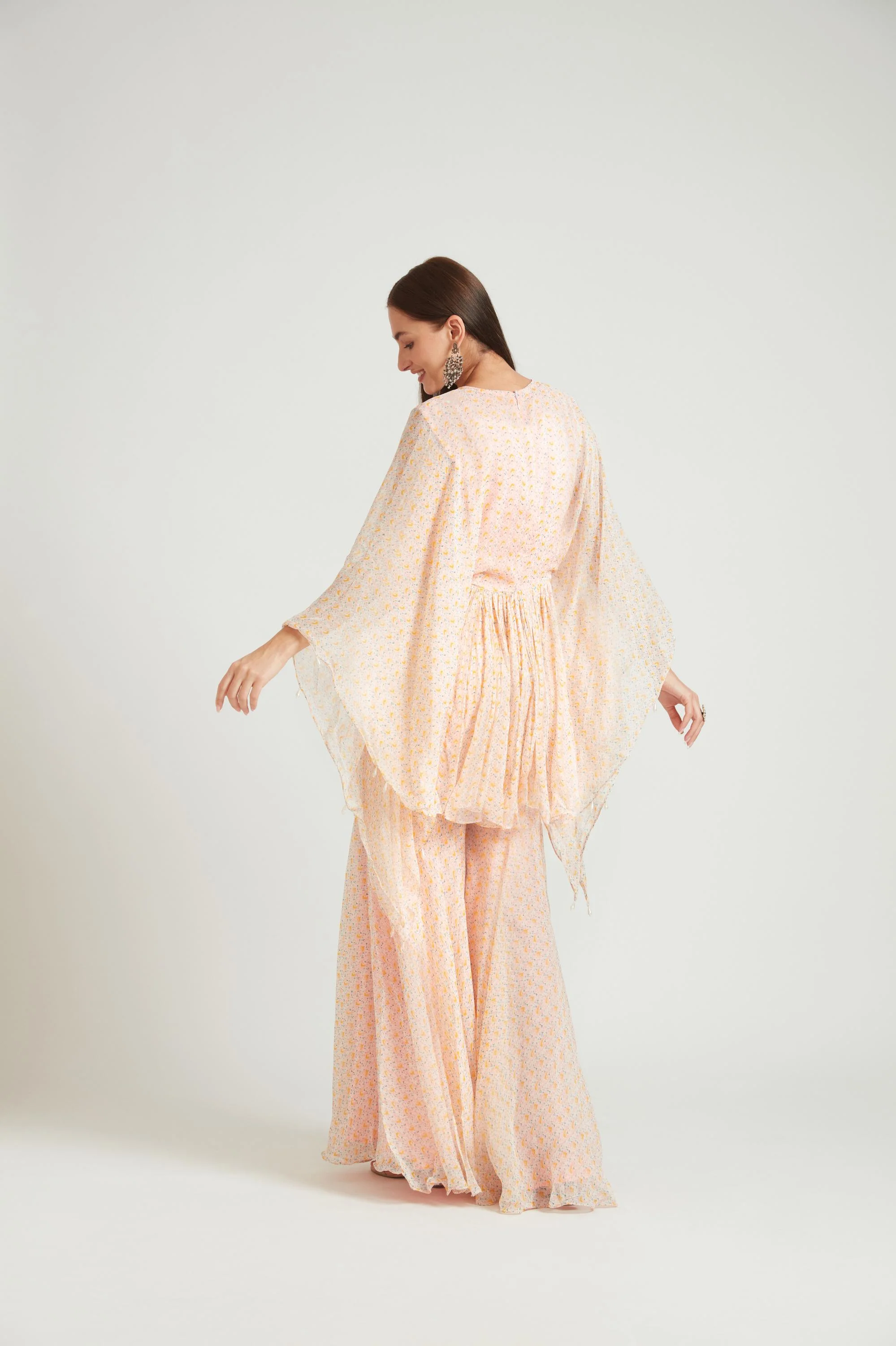 Neerus Peach Color Georgette Fabric Kurta Set - Image 3
