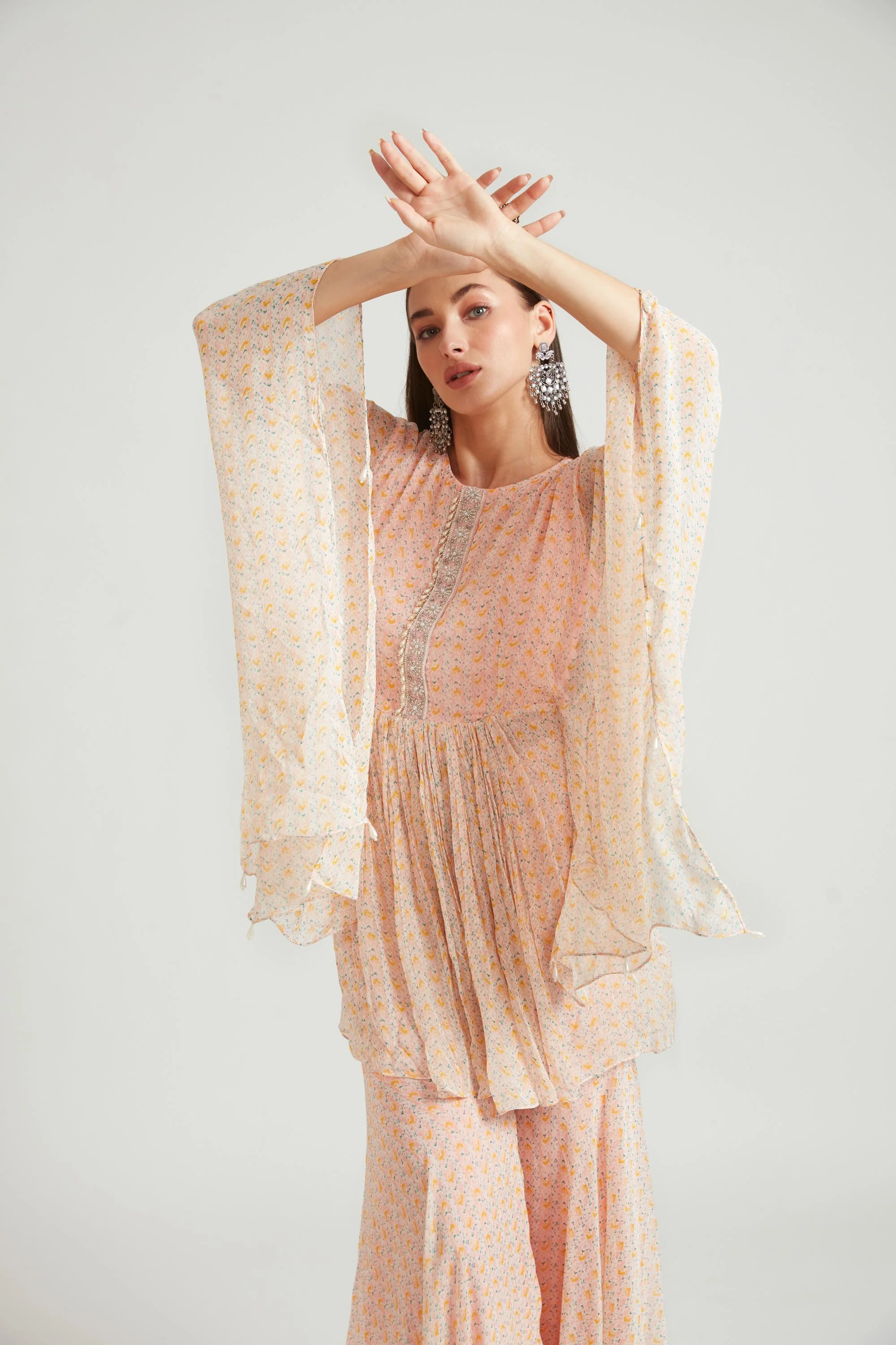 Neerus Peach Color Georgette Fabric Kurta Set - Image 4