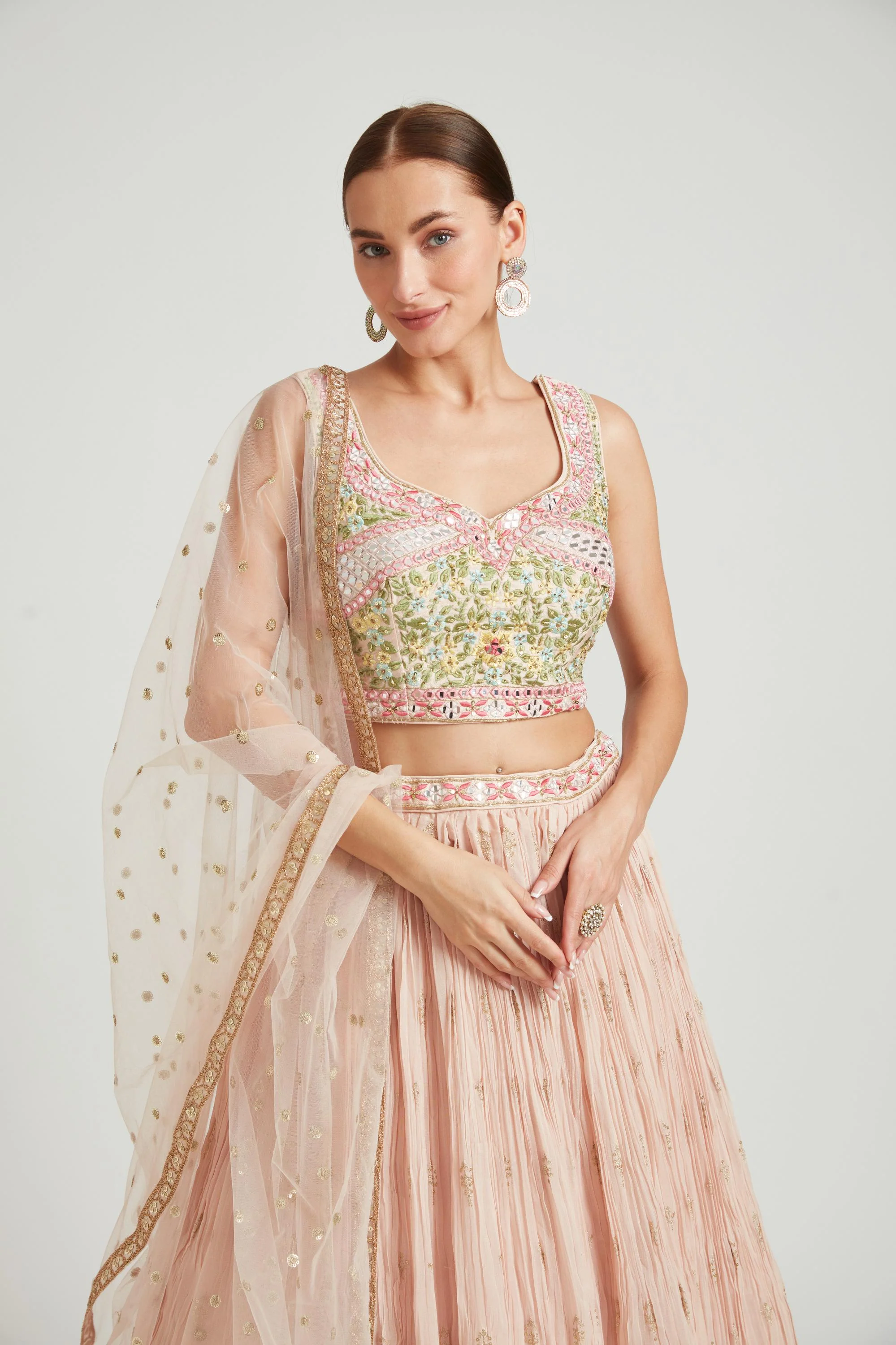 Neerus Peach Color Georgette Fabric Lehenga Choli - Image 2
