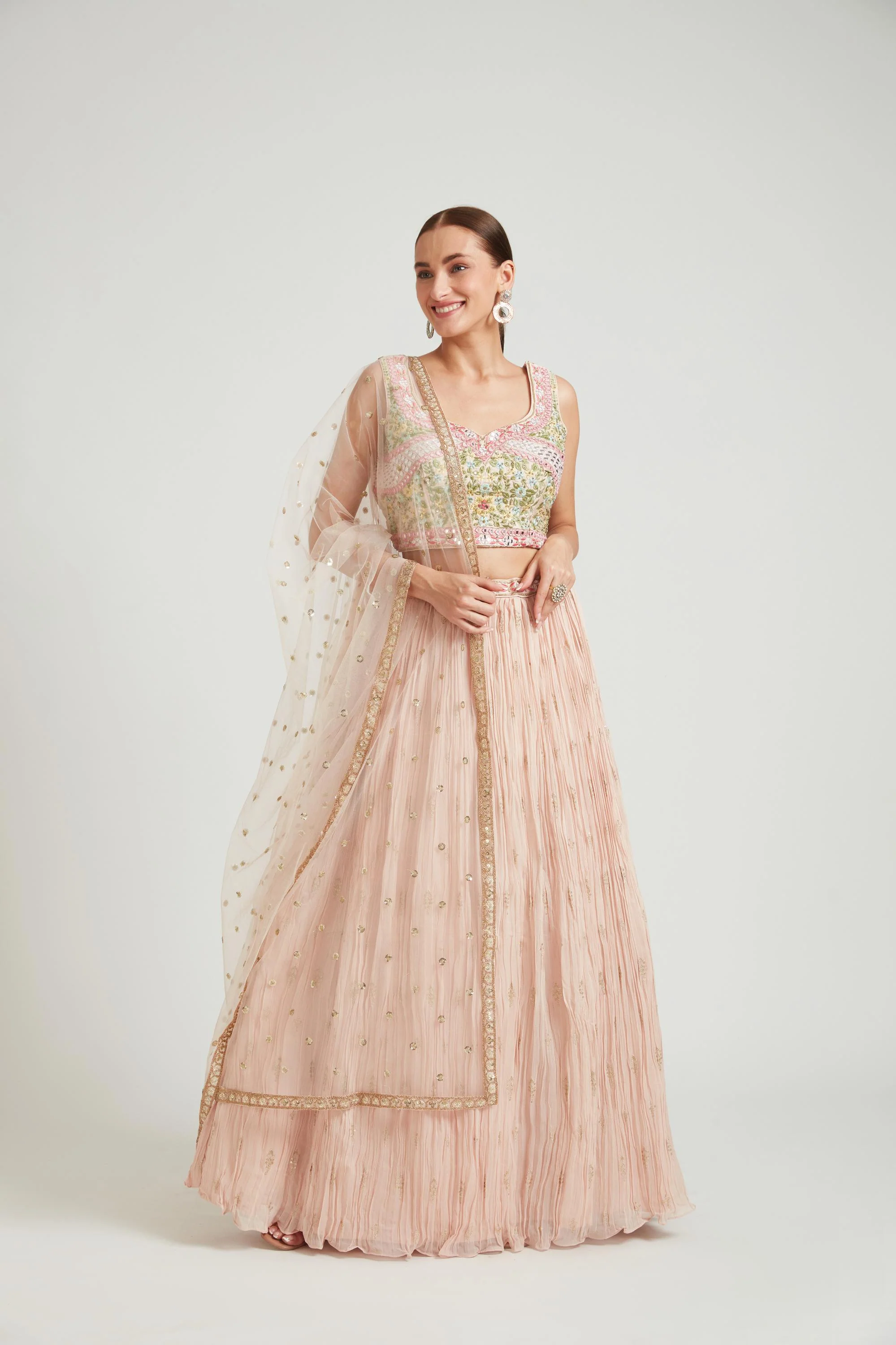 Neerus Peach Color Georgette Fabric Lehenga Choli - Image 6