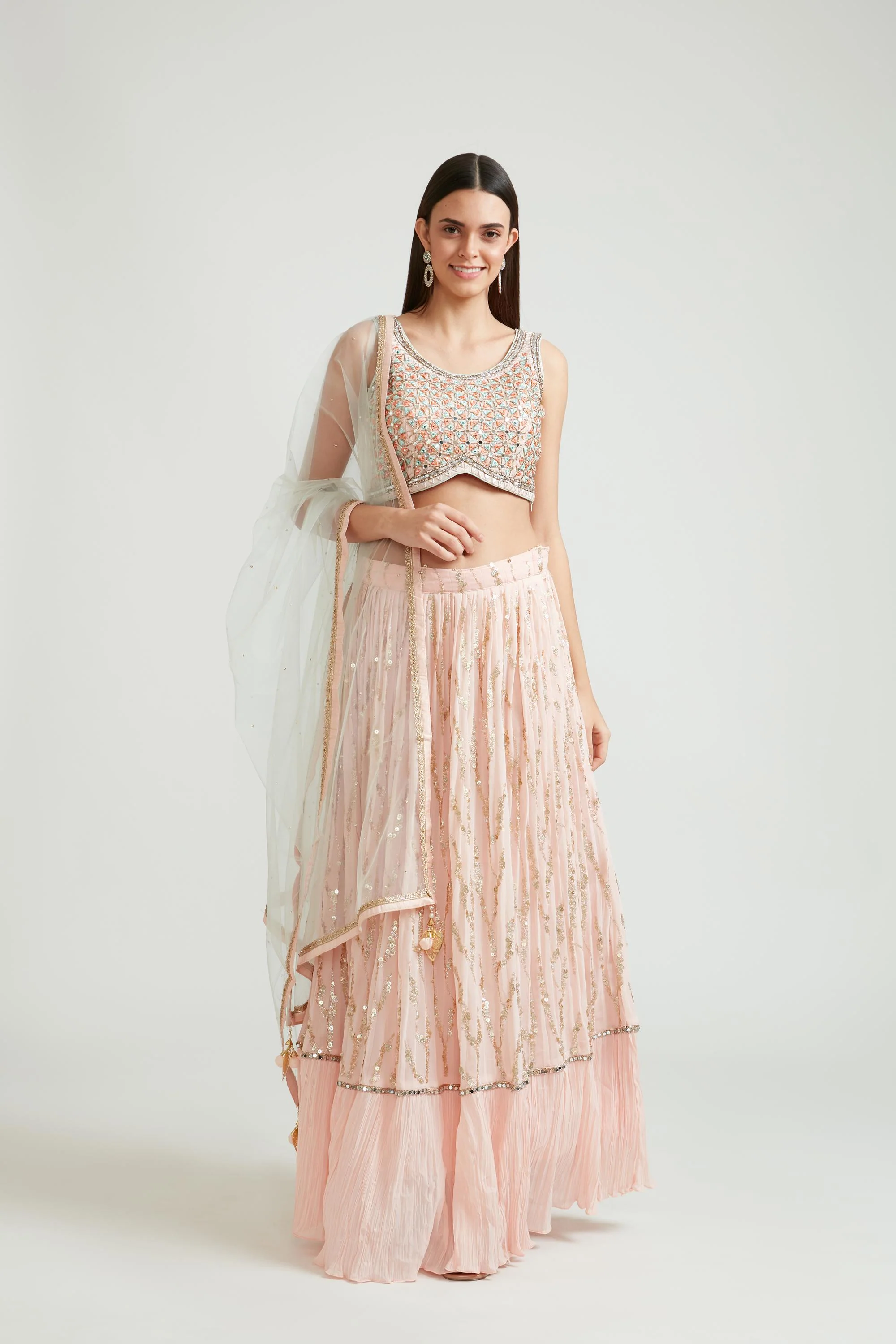 Neerus Peach Color Georgette Fabric Lehenga Choli Set - Image 2