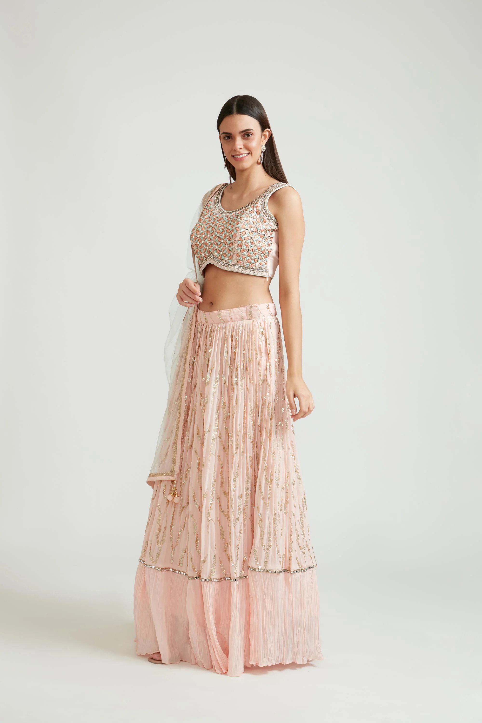 Neerus Peach Color Georgette Fabric Lehenga Choli Set - Image 3