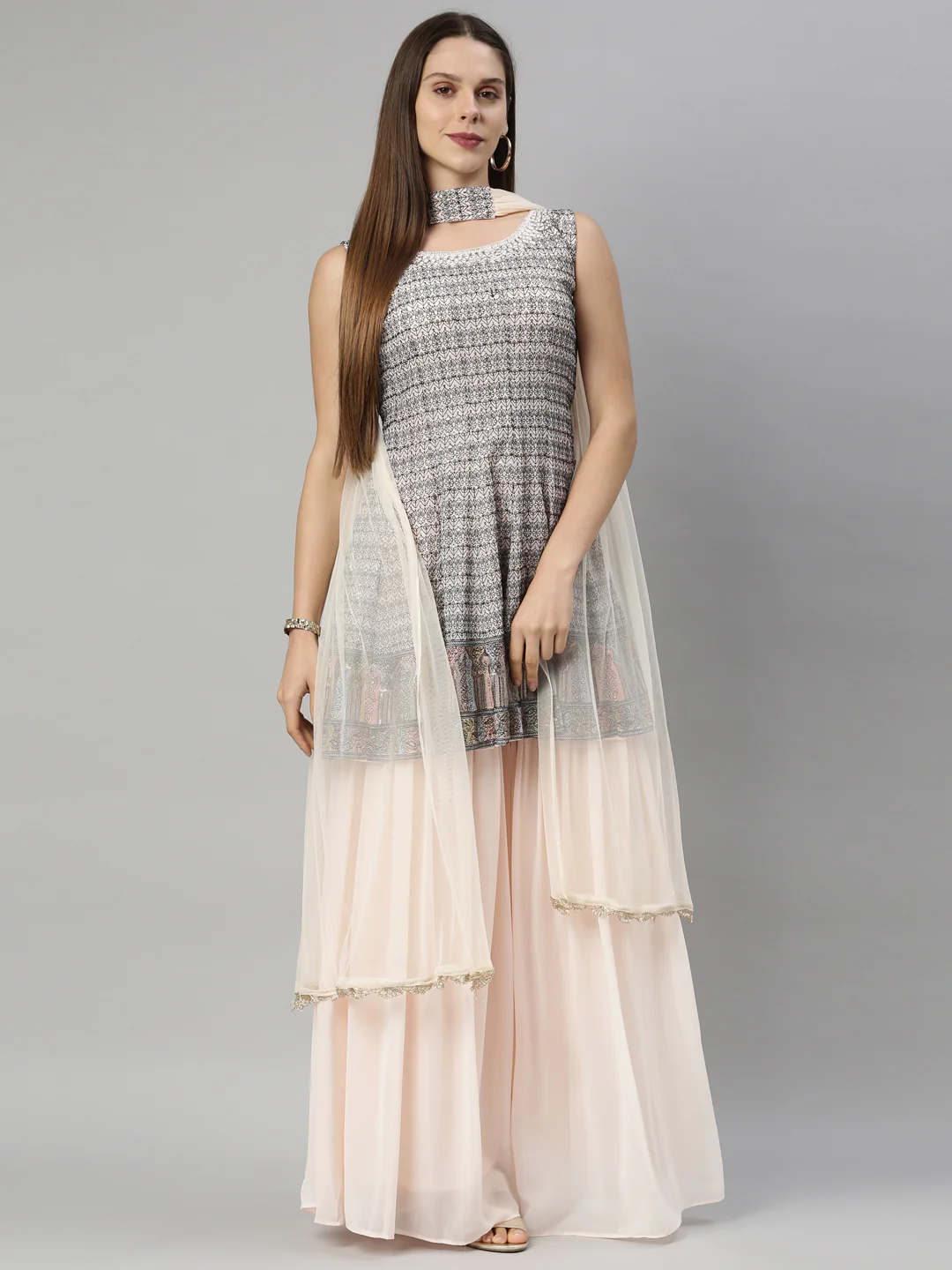 Neerus Peach Color Georgette Fabric Suit-Anarkali