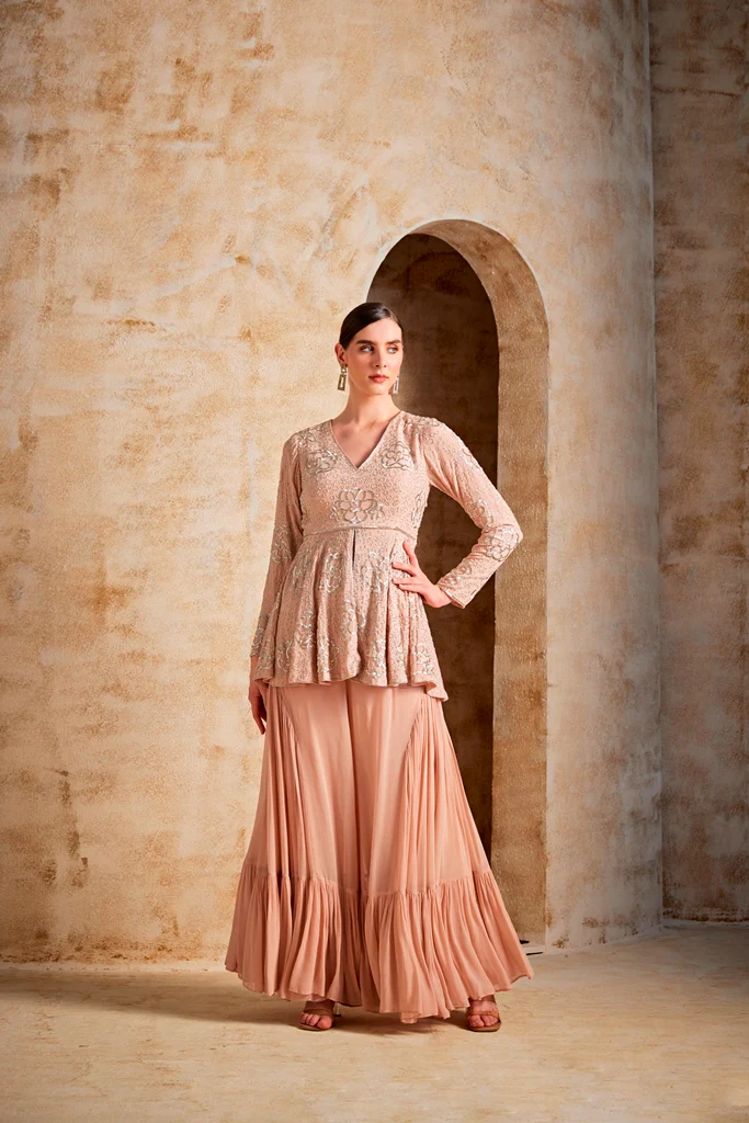 Neerus Peach Color Georgette Fabric Suit Set - Image 2