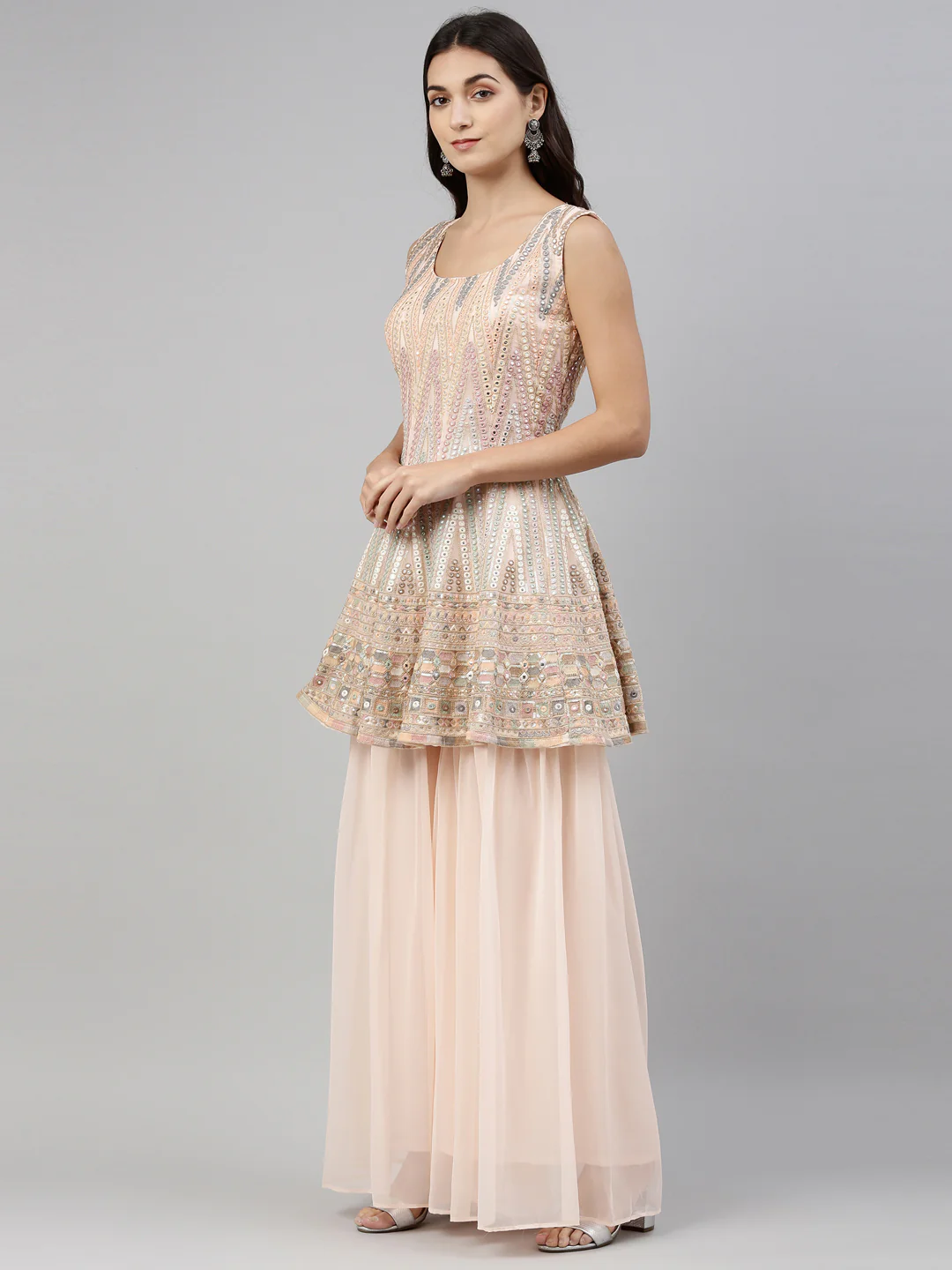 Neerus Peach Color Georgette Fabric Suit-Short Anarkali - Image 4
