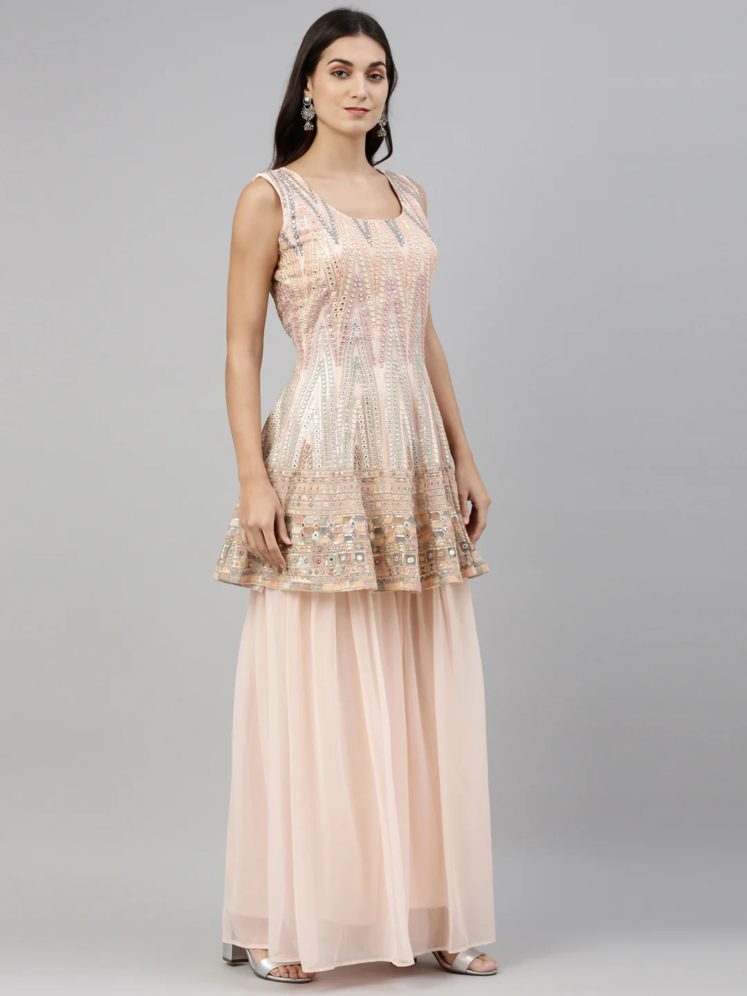 Neerus Peach Color Georgette Fabric Suit-Short Anarkali - Image 5
