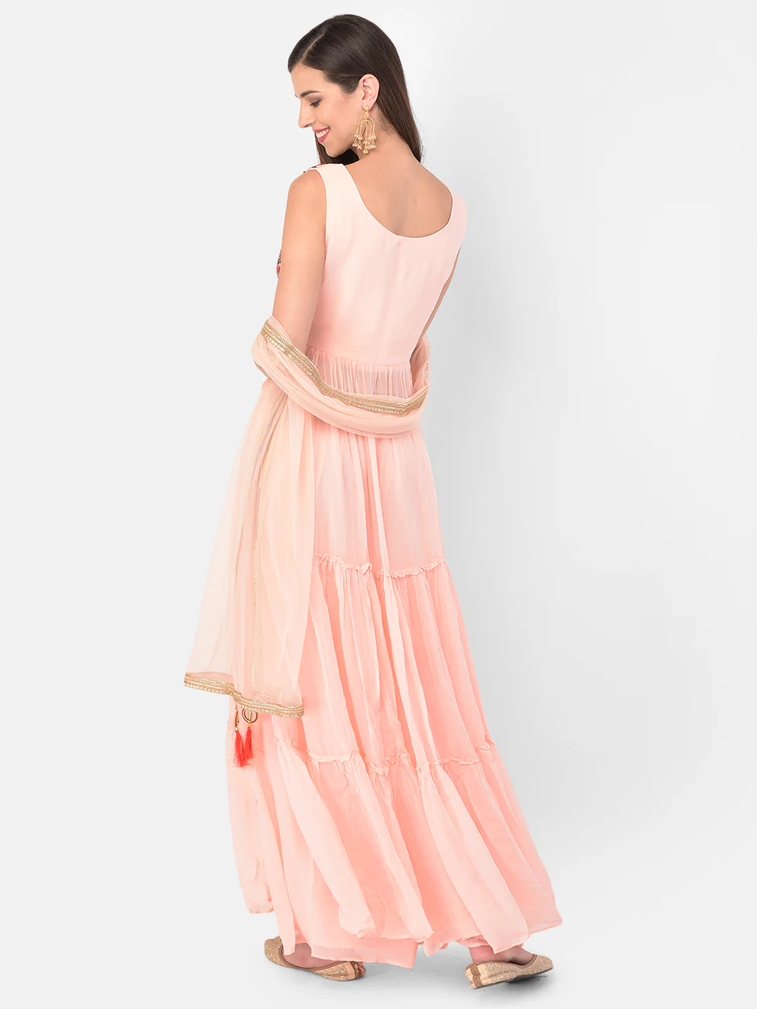 Neerus Peach Color Georgette Fabric Suit-Skirts - Image 3